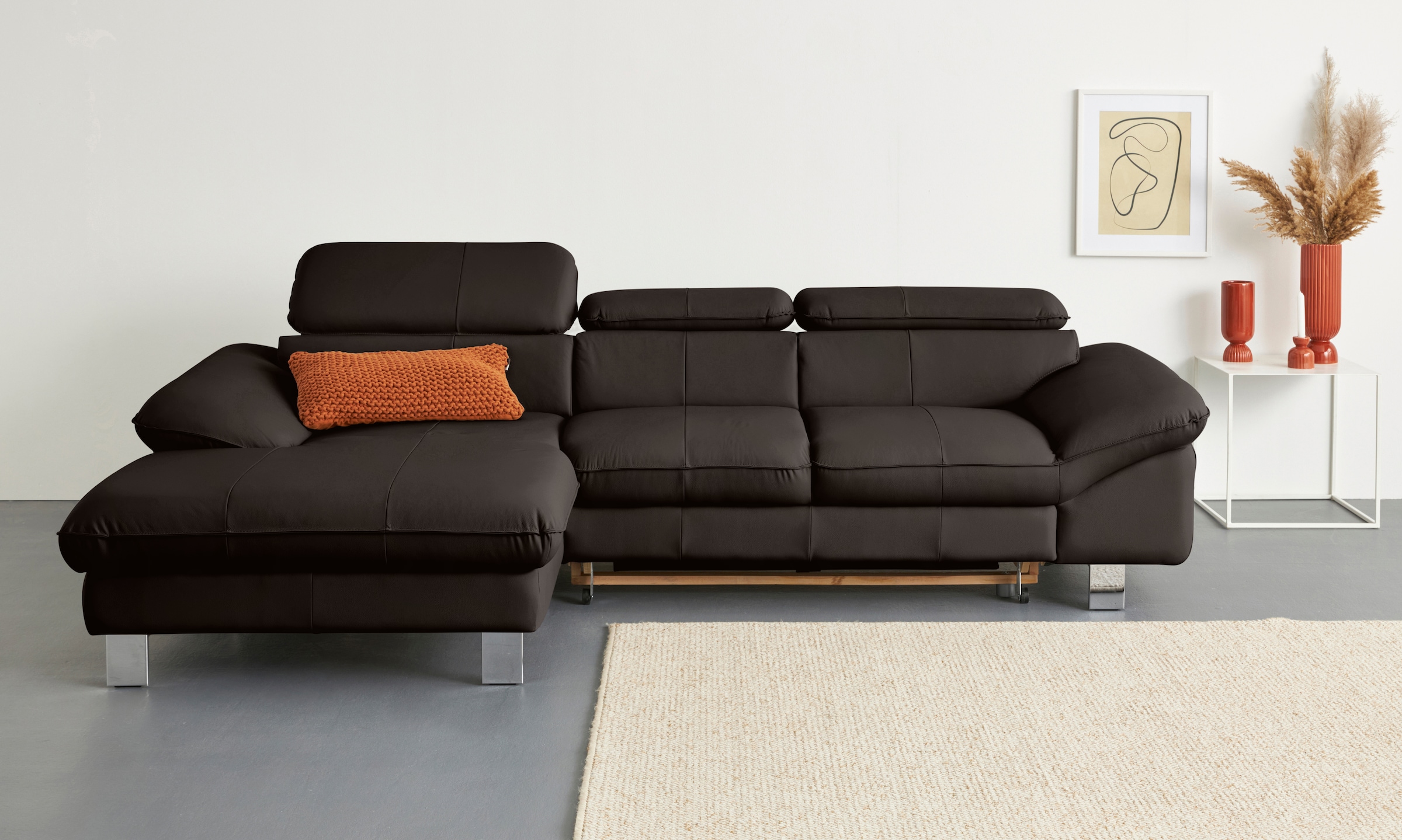 COTTA Ecksofa "Driver L-Form, B: 268 cm, moderne Couch mit Wellenunterfederung, Leder" Kopfteilverstellung, opt. Schlaffunktion + XL Bettkasten, LF:191x129cm