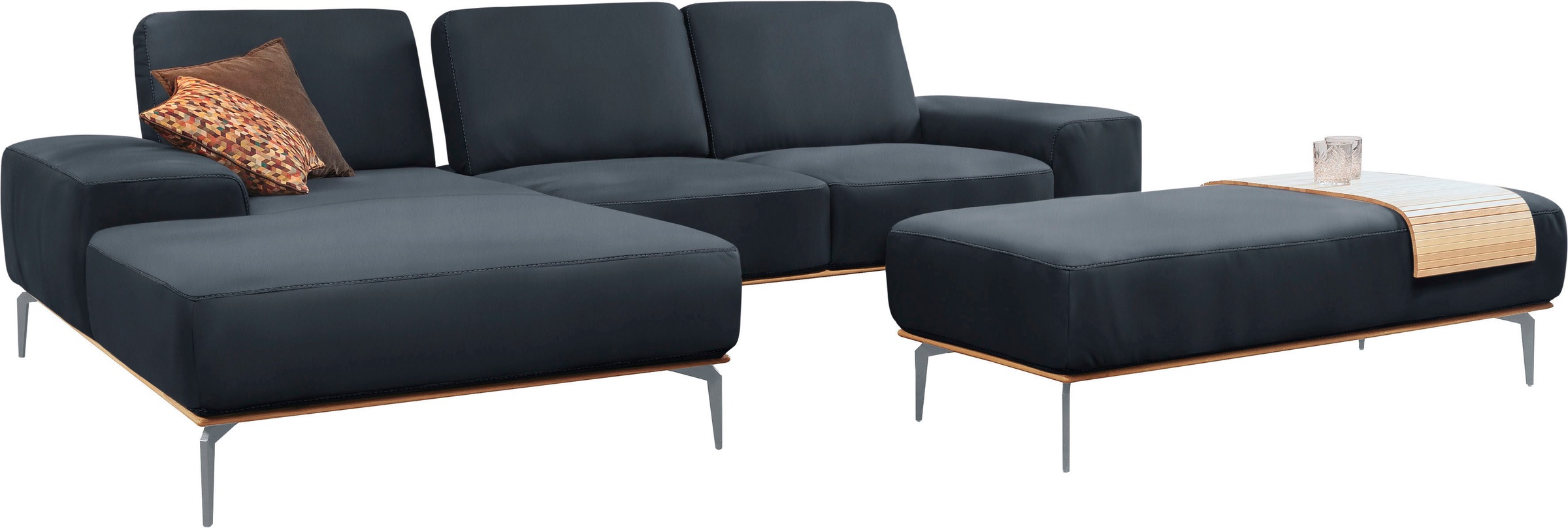 W.SCHILLIG Ecksofa »run, Designsofa mit tollem Sitzkomfort, bequem, L-Form«, mit elegantem Holzsockel, Füße in Silber matt, Breite 299 cm