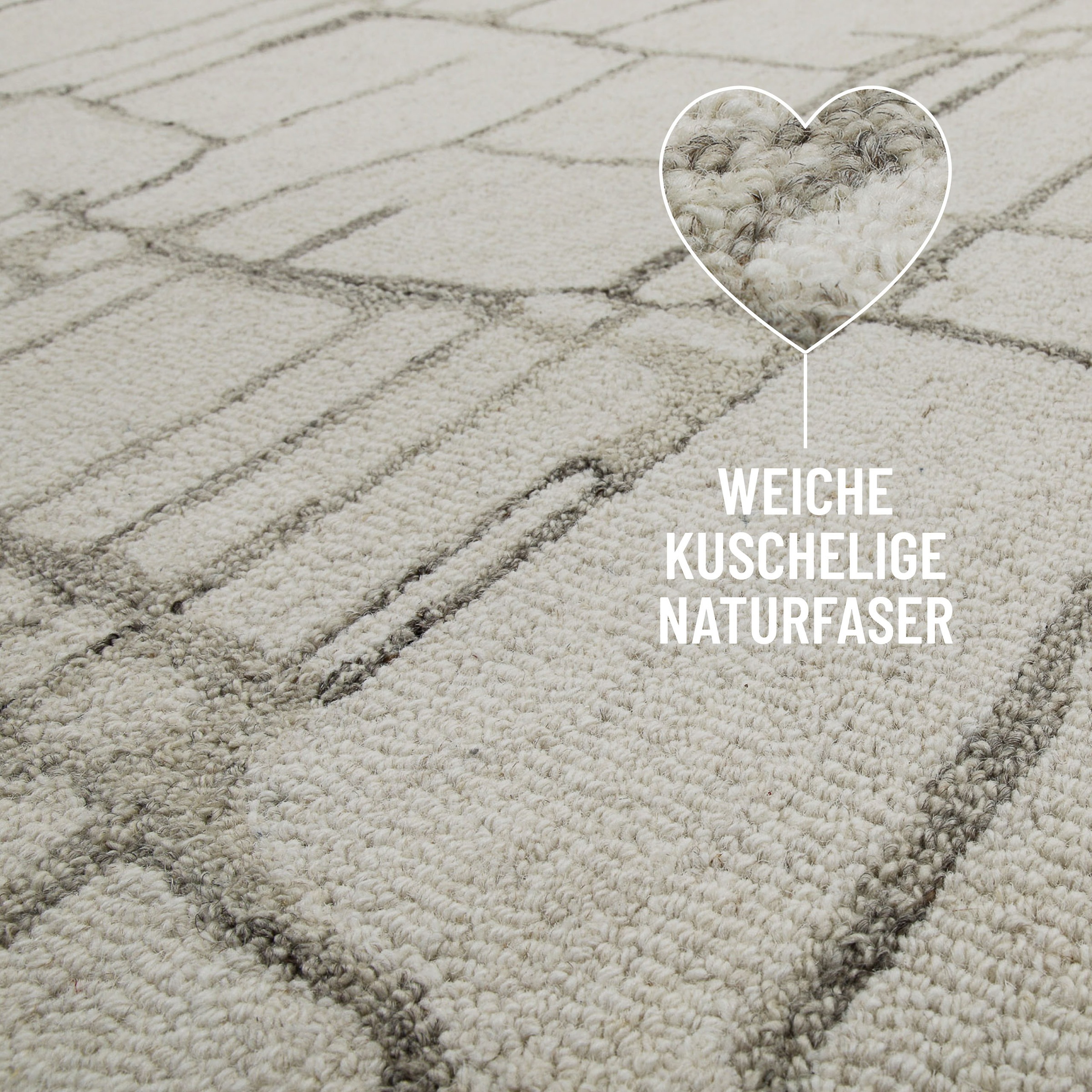 Wecon home Wollteppich »Hamptons TWELVE«, rund, 10 mm Höhe, Schurwolle, Kurzflor, Wohnzimmer, elegant, geometrisches Design