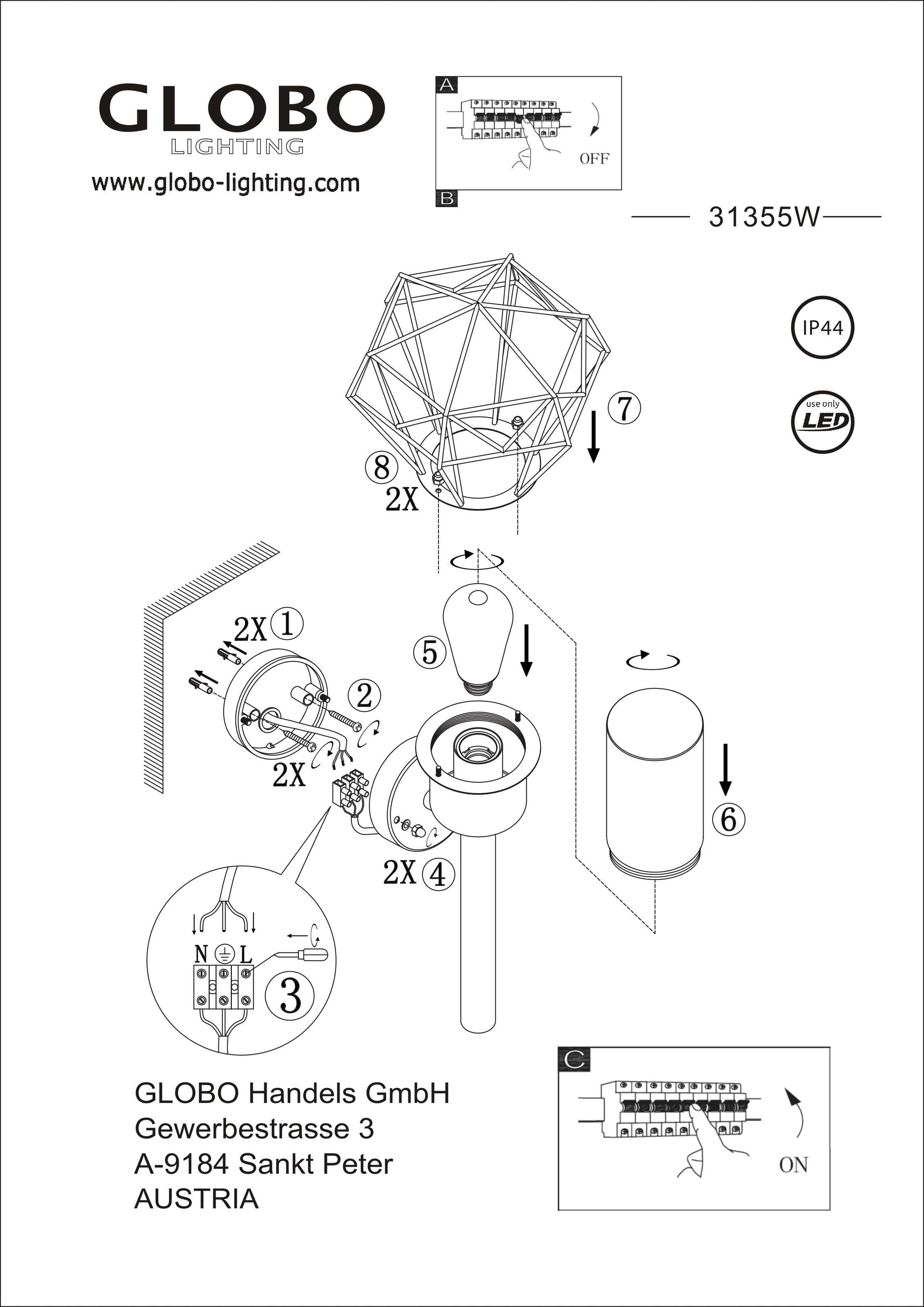 GLOBO LIGHTING Außen-Wandleuchte »HORACE« E27 1 Stk. Außenleuchte Edelstahl schwarz mit Klarglas, IP44, E27 15W