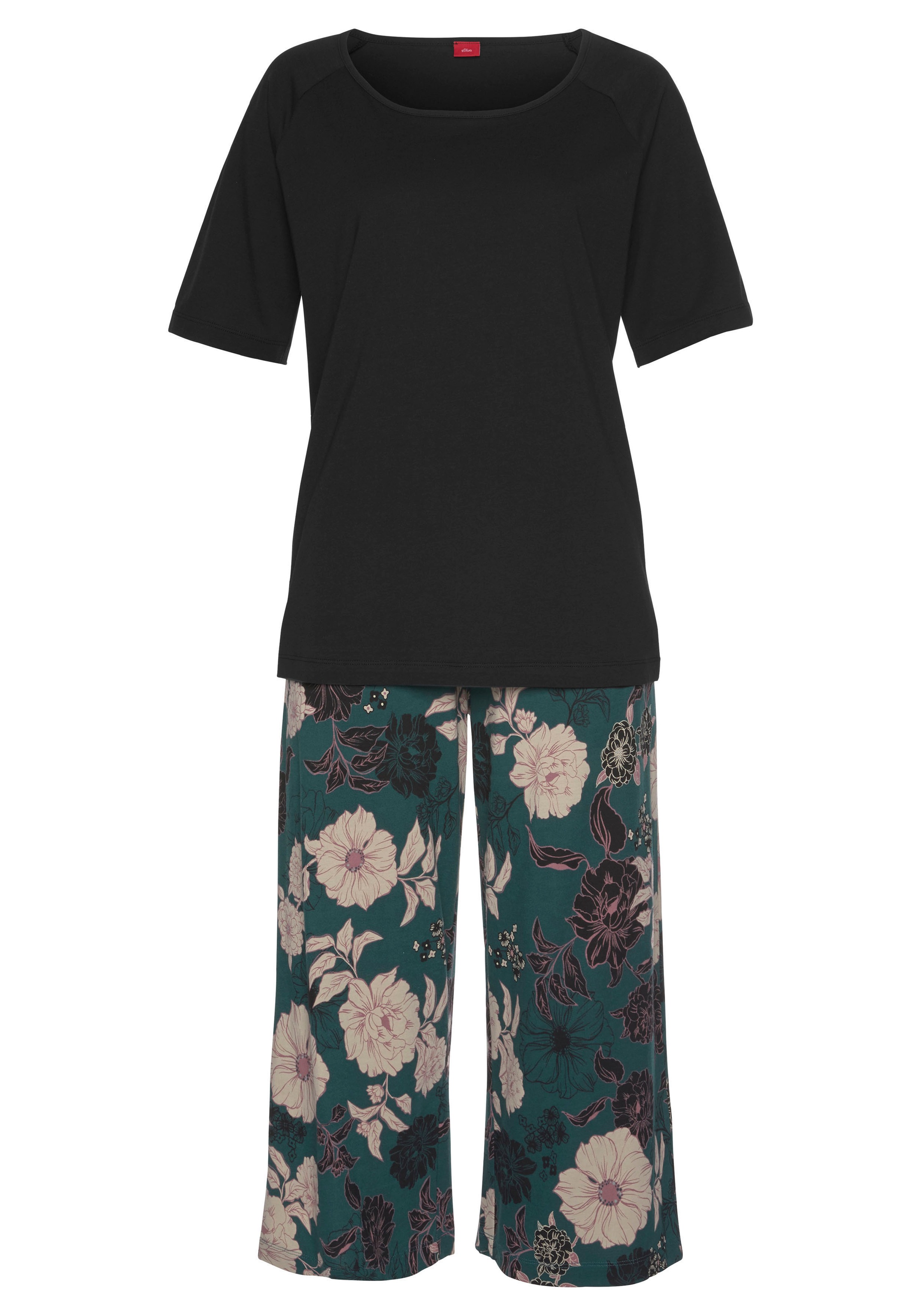s.Oliver Capri-Pyjama 2-teilig, 2 tlg. mit geblümter 3/4-Culotte günstig online kaufen