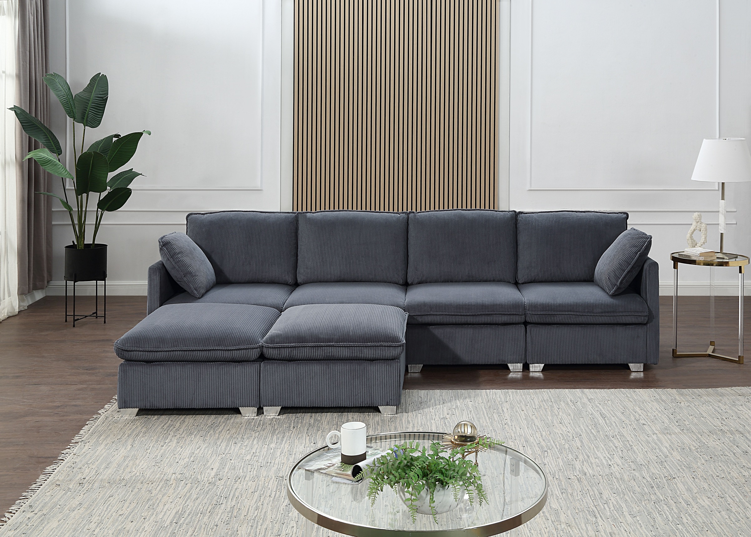 ATLANTIC home collection Wohnlandschaft, modularer 4-Sitzer mit 2 Hockern, günstig online kaufen
