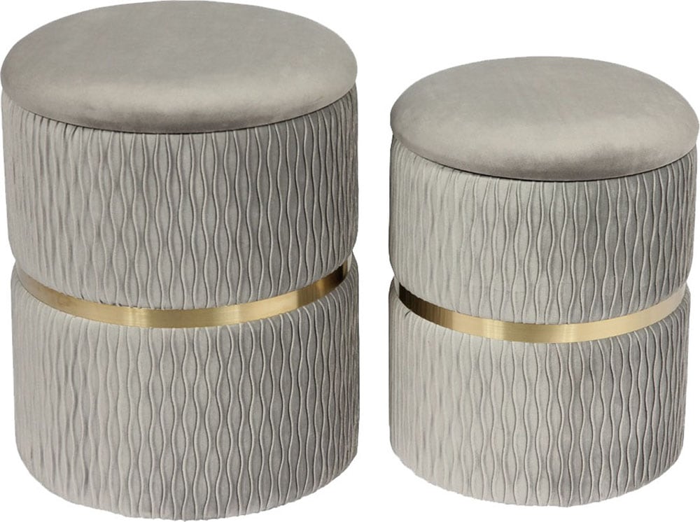 Kayoom Polsterhocker »Hocker Zora 425 2er-Set, Praktischer und versteckter Stauraum«, (Set, 2 St.), 2er-Set mit Stauraum, ineinander stapelbar, goldener Ring