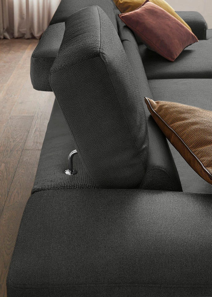 W.SCHILLIG Ecksofa »piedroo, Designsofa mit tollem Sitzkomfort, elegant und bequem, L-Form«, Kopfteilverstellung, wahlweise mit Sitztiefenverstellung, Breite 303cm