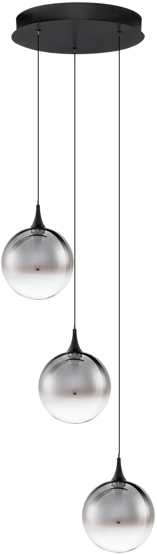NOVA LUCE Pendelleuchte "ORENDA", rauchglas, schwarz, 3, Ø 16cm H: 185cm, 1 Stk., Leuchten, Pendelleuchte