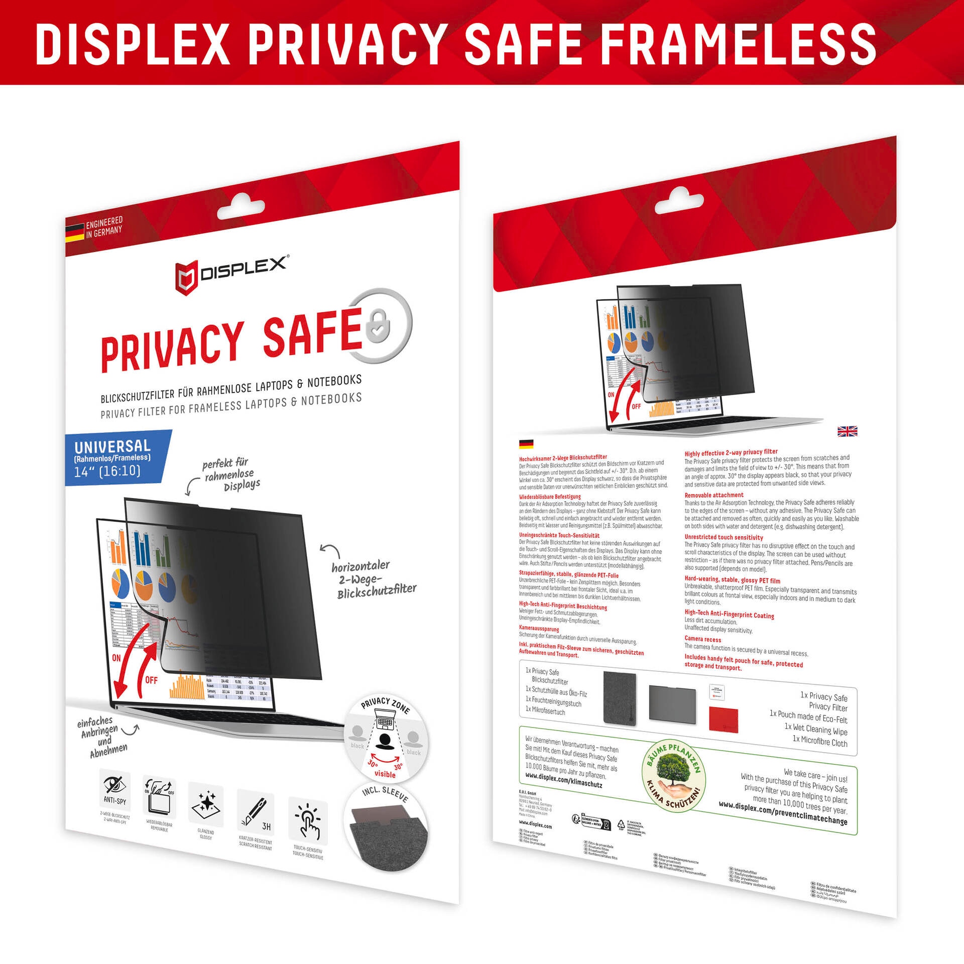 Displex Displayschutzfolie »Privacy Safe«, universal, 16:10, Blickschutzfolie, Schutzfolie, Bildschirmschutz