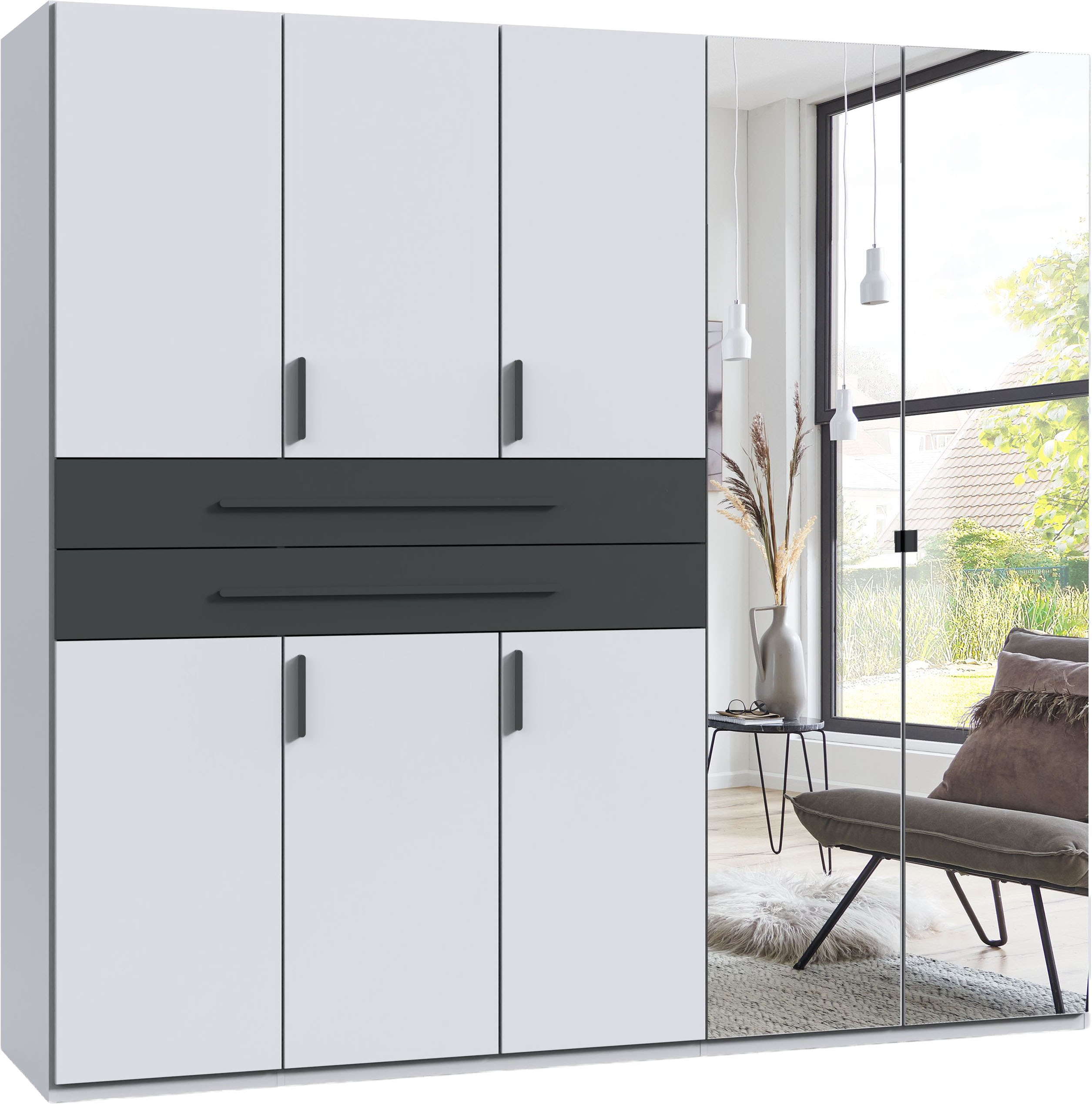 Wimex "Digit Kleiderschrank wahlweise mit oder ohne Spiegel" Schlafzimmer Schrank Bestseller im modernem Design, erhältlich in den Breiten 225cm oder 270cm (mit 8 oder 10 Türen)