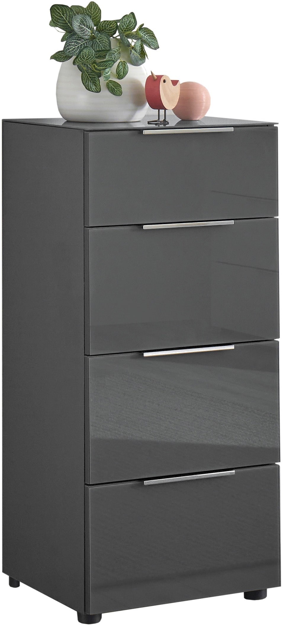 HBZ Kommode »Santorin Mehrzweckschrank mit Schubkästen, BxHxT 45x99x40 cm«, (1 St.), Mit 4 Schubkästen mit Softclose, Glasfront und Glasoberboden