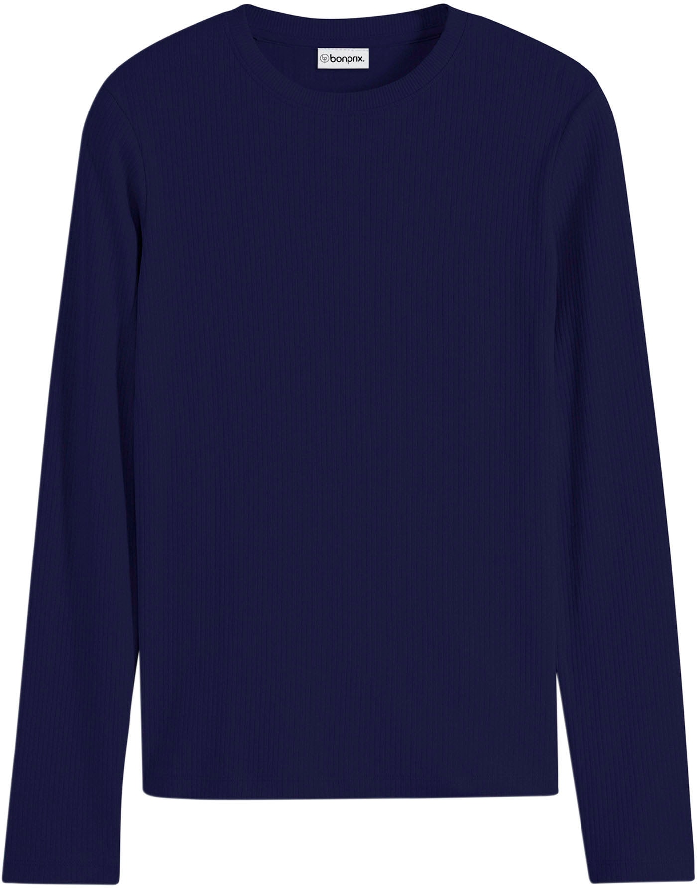 bonprix Langarmshirt »Geripptes Langarmshirt aus reiner Baumwolle« Slim fit Passform, ohne Kragen, aus reiner Baumwolle, unifarben