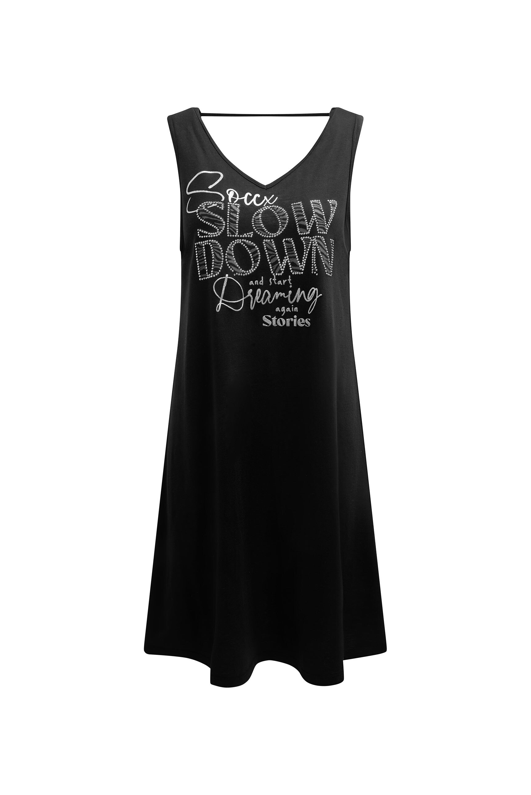 SOCCX Sommerkleid Ohne Taschen mit Glitzerstein-Wording