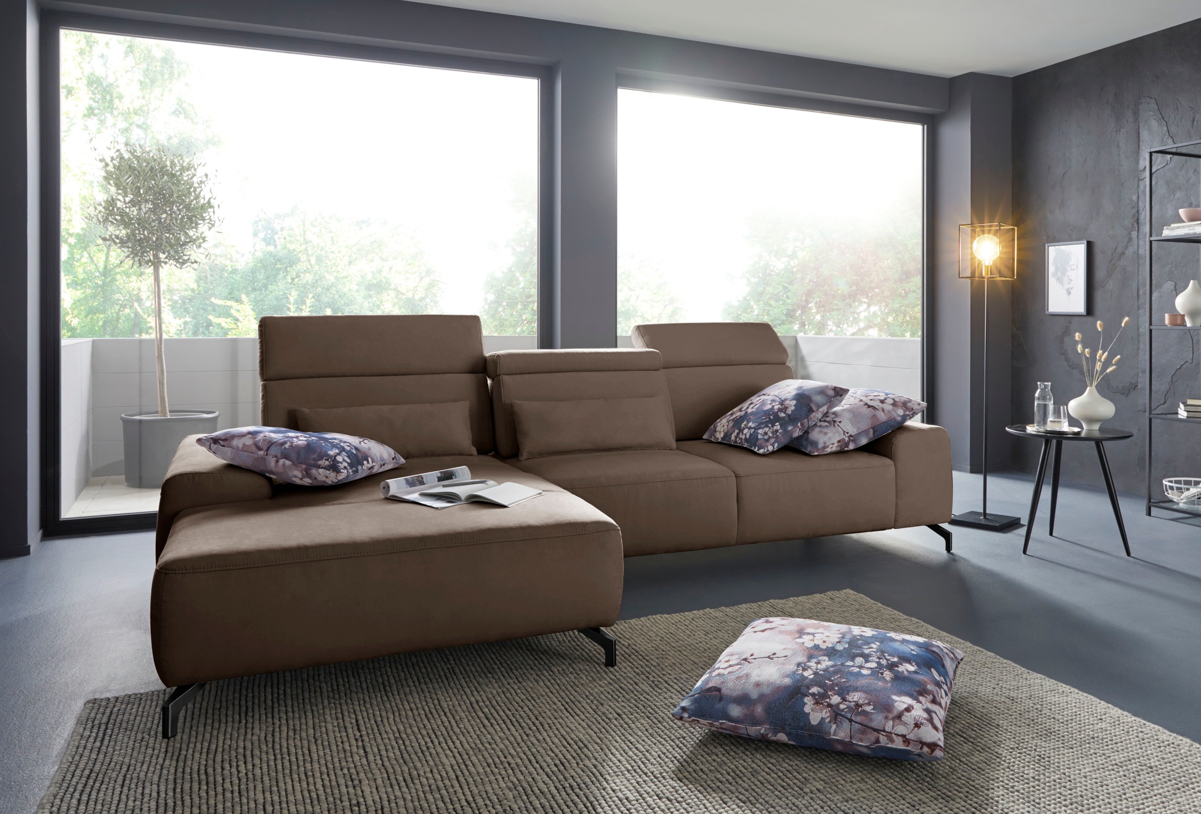 sit&more Ecksofa »Gizeh L-Form«, Fußhöhe 12 cm, inklusive Sitztiefenverstellung und Kopfteilverstellung