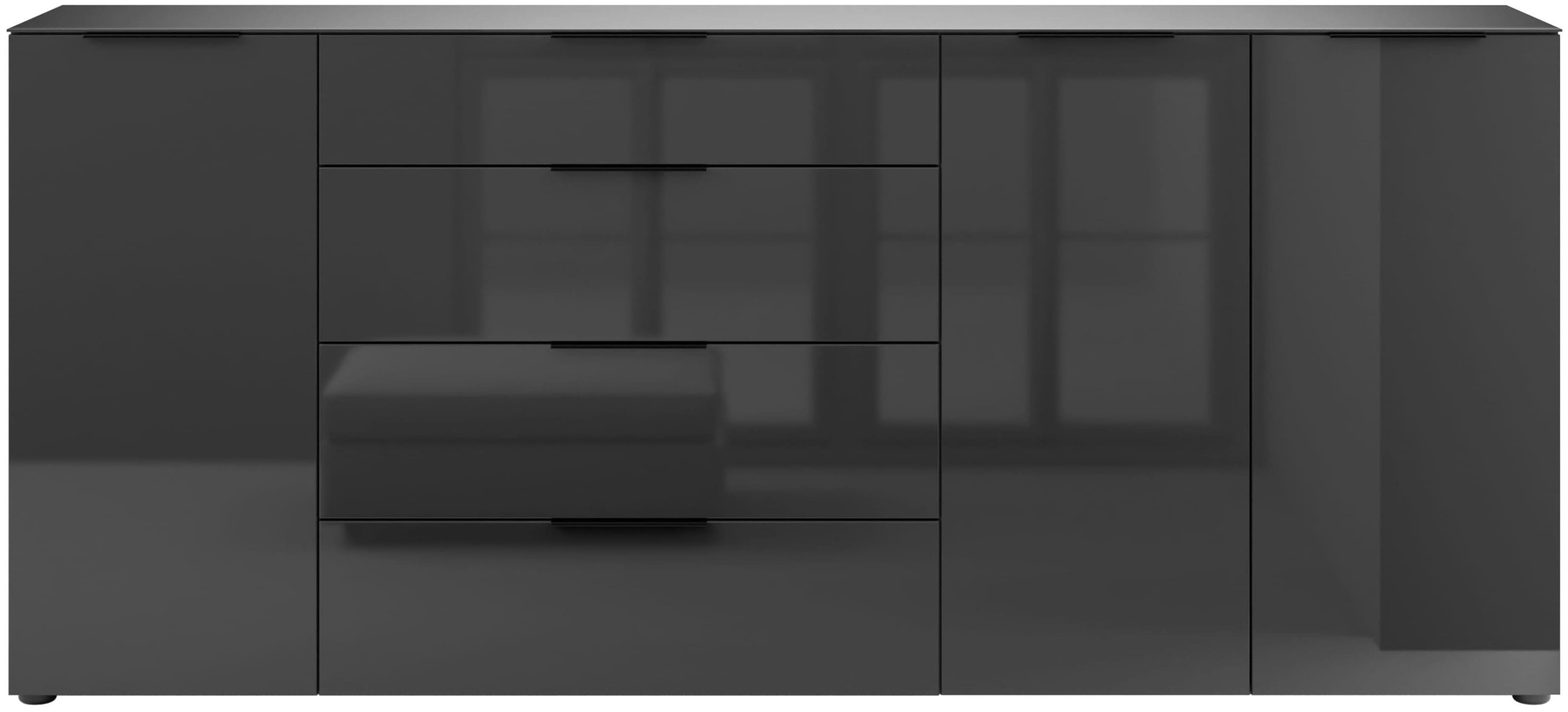 Manjana Möbel Kommode "Style" mit Glasfronten, mit Metallgriffen, melaminbeschichtet