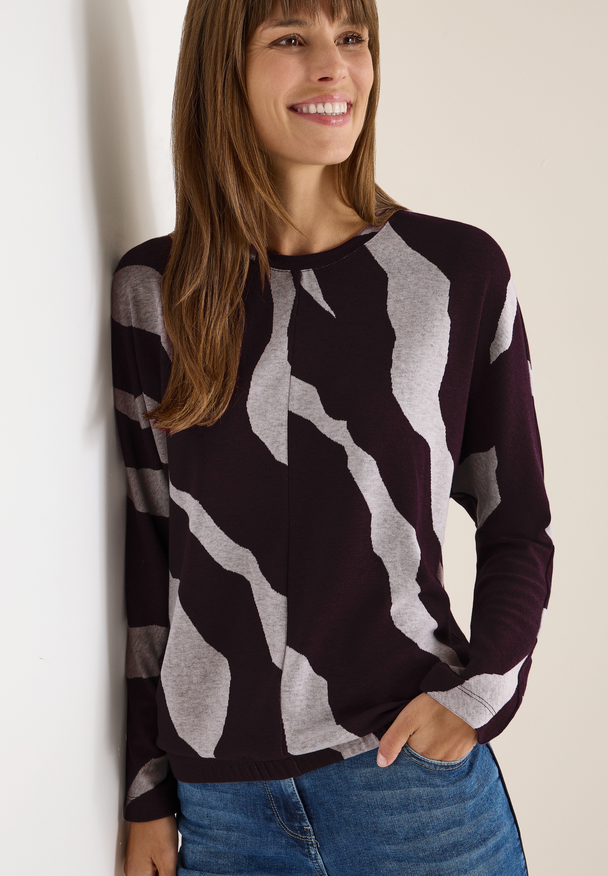 Cecil Rundhalspullover mit grafischem Allover-Print günstig online kaufen