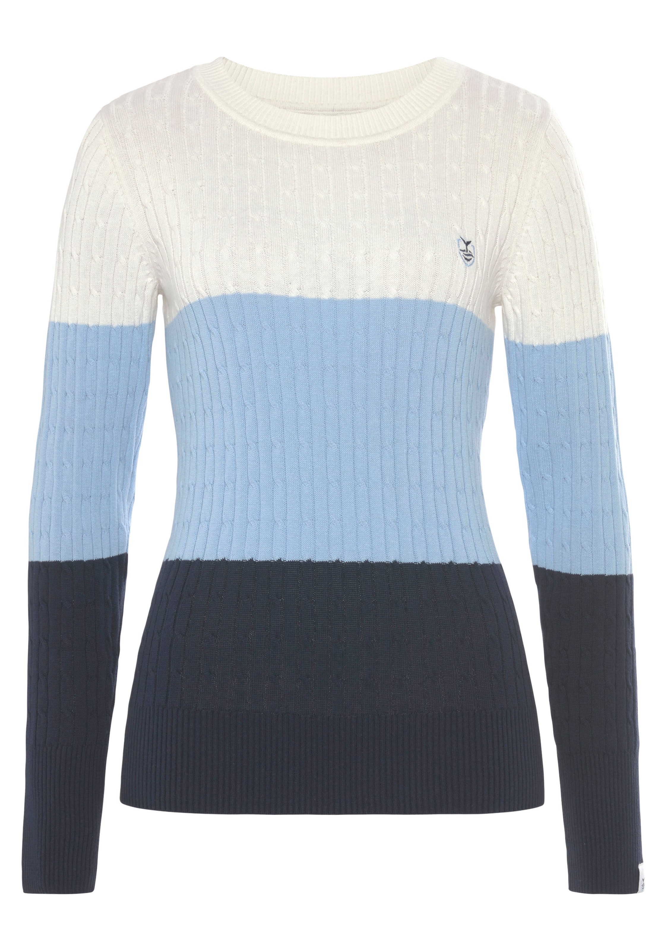 DELMAO Strickpullover, mit durchendem Zopfmuster im trendigen Colourblocking - NEUE MARKE!