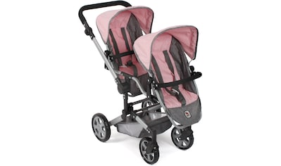 Puppen-Zwillingsbuggy »Linus Duo, Grau-Rosa«