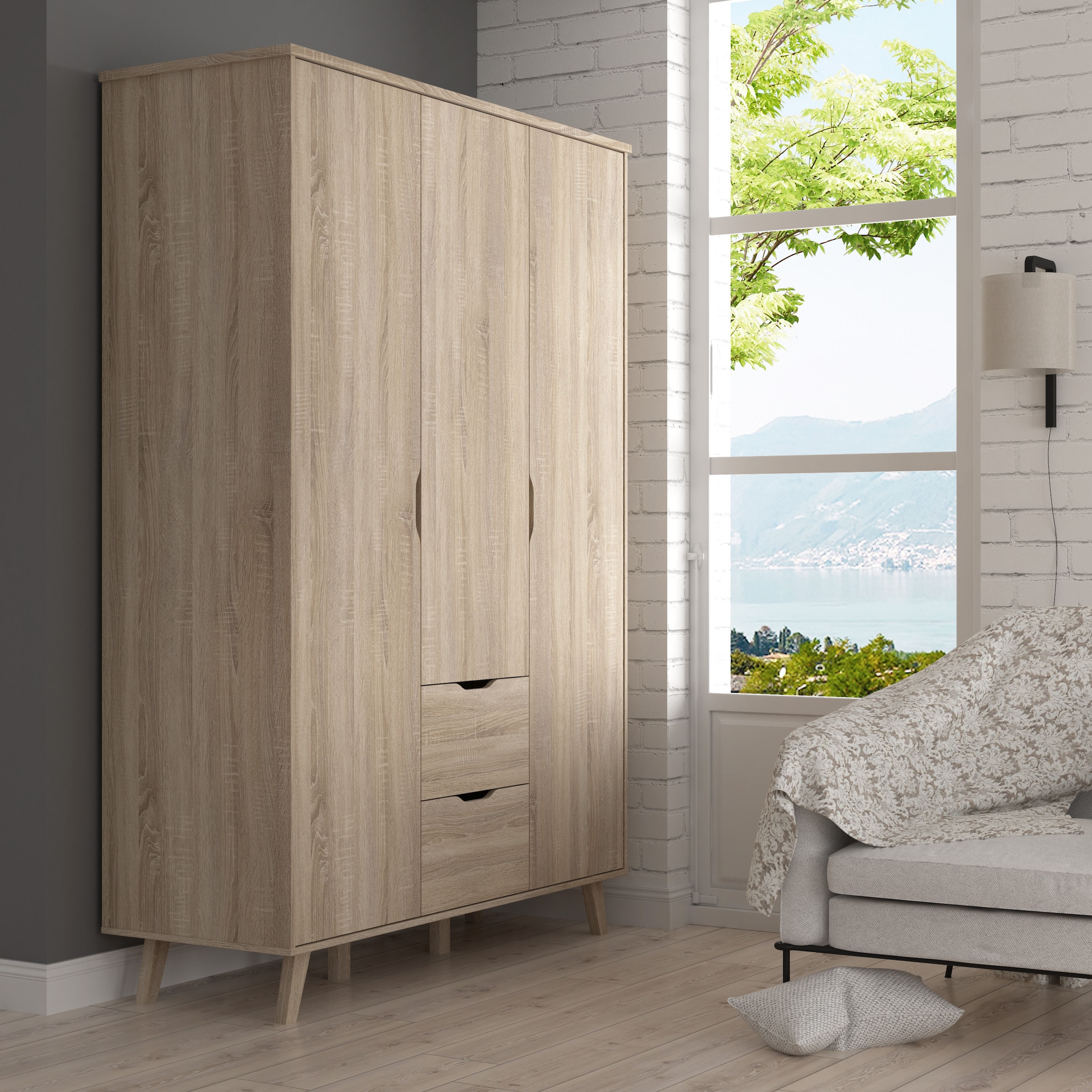 FORTE Drehtürenschrank »Vankka, OTTOs Choice, Kleiderschrank, viel Stauraum,«, (B/H/T ca.140x200x52cm), Made in Europe,mit Einlegeböden+Kleiderstange+Schubladen,grifflos