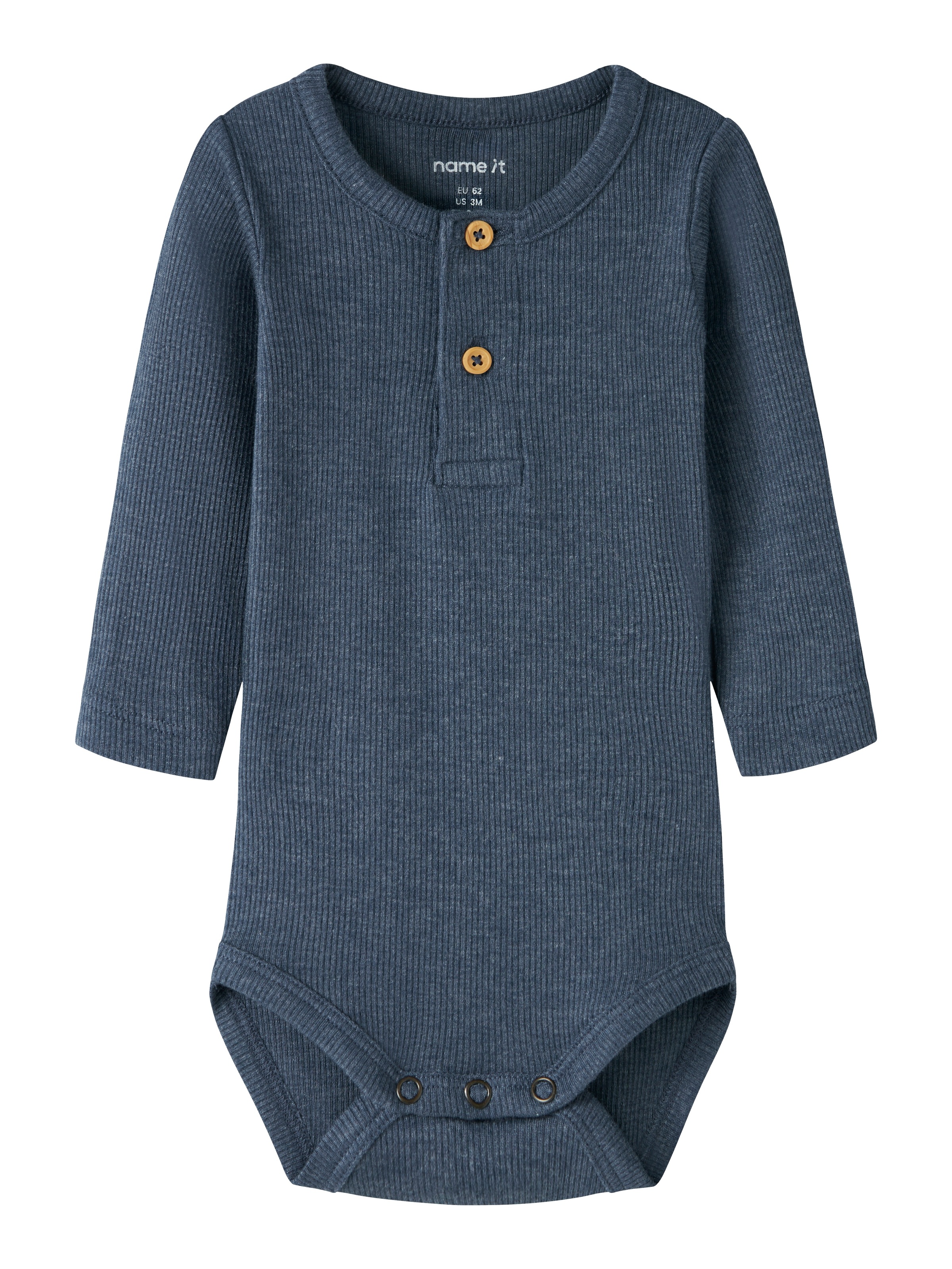Langarmbody NAME IT "NBMKAB LS BODY NOOS", Jungen, Gr. 68, N-Gr, vintage indigo, Feinripp, Obermaterial: 57% Baumwolle, 38% Modal, 5% Elasthan, unifarben, regular fit, Rundhals, Bodys