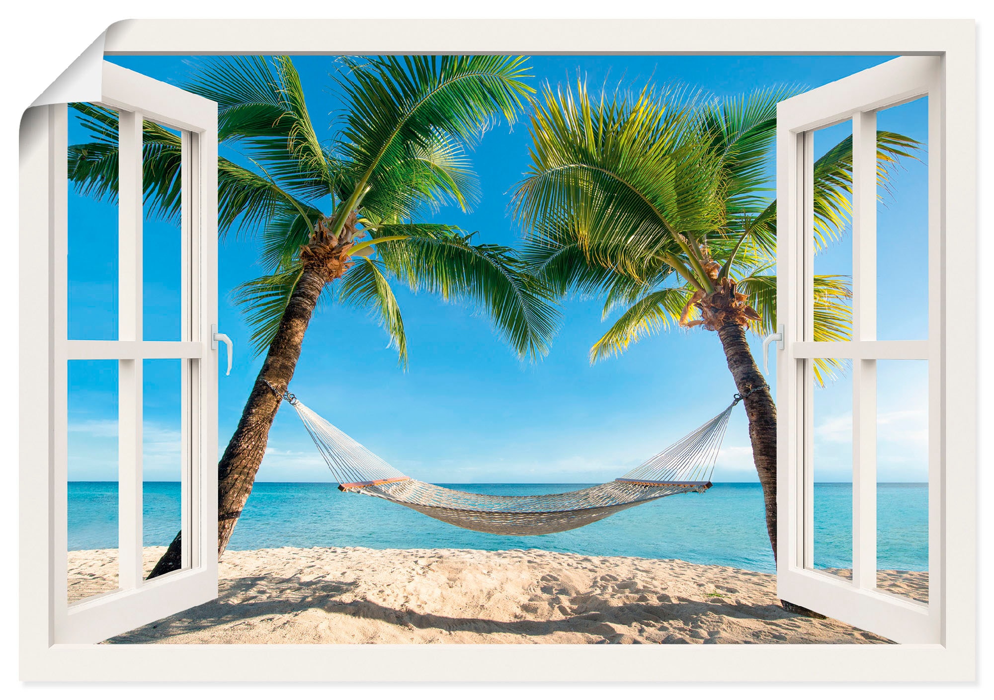 Artland Wandbild "Fensterblick Palmenstrand Karibik" Amerika 1 Stk. tlg. al günstig online kaufen