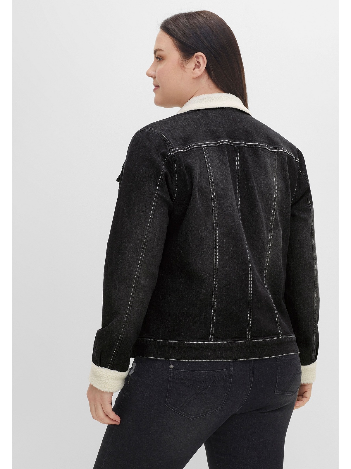 Sheego Jeansjacke »Große Größen«, ohne Kapuze, mit Fellimitat an Kragen und Ärmeln
