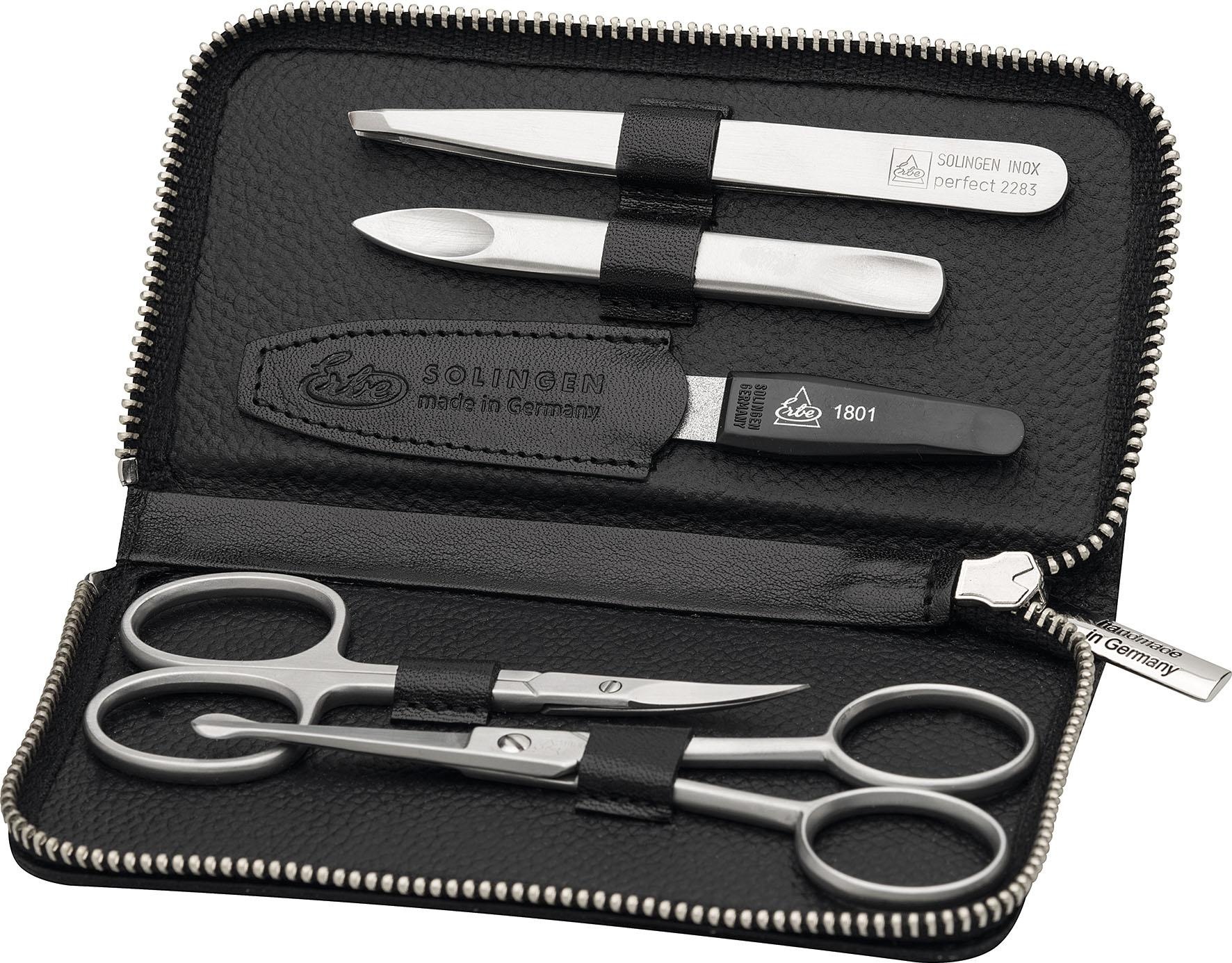 ERBE Maniküre-Etui "Maniküre/Bartpflege-Reißverschluss-Etui aus echtem Leder", B/H/T: 100mm x 135mm x 65mm 5, schwarz, B:100mm H:135mm T:65mm,