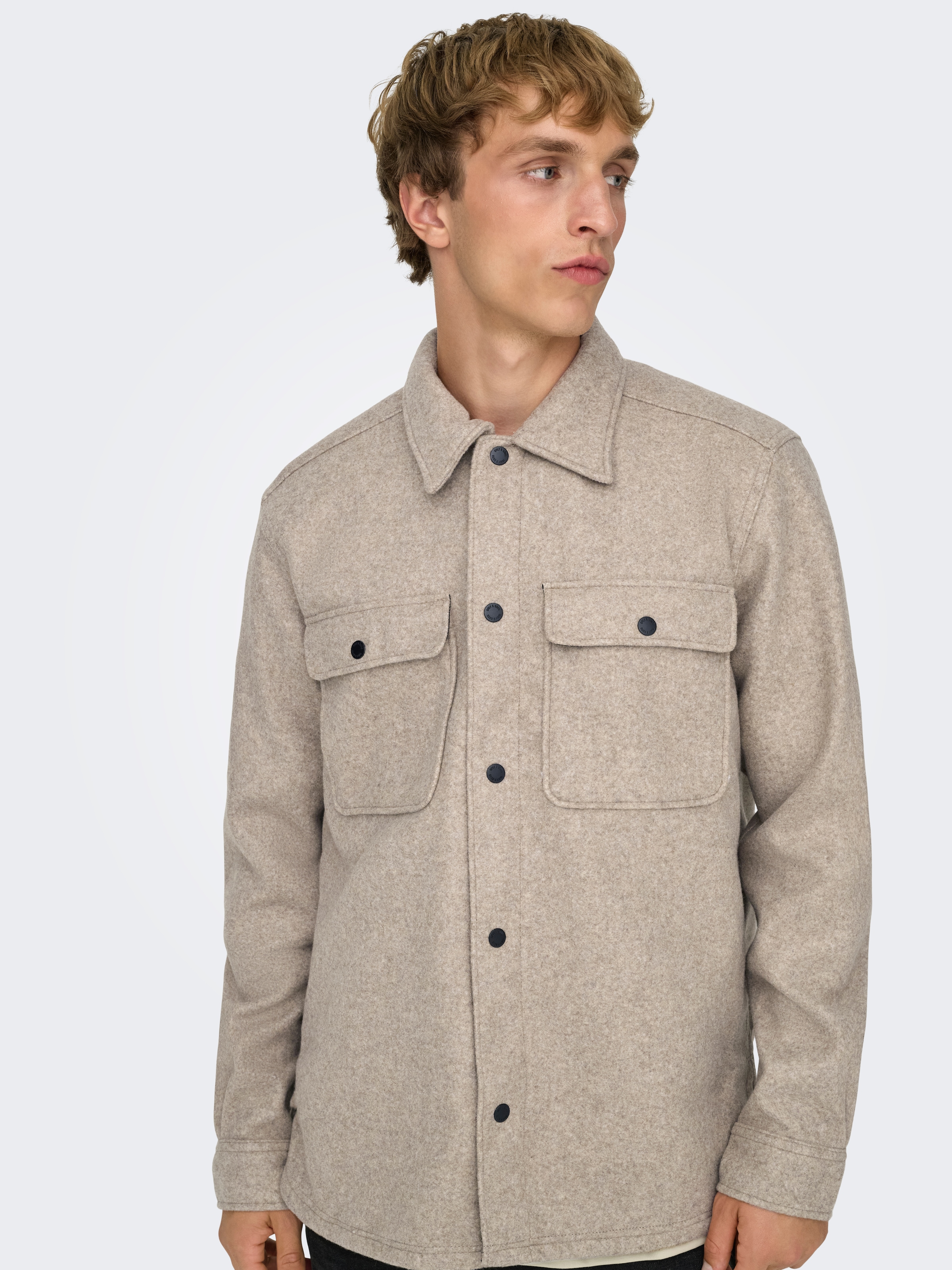 ONLY & SONS Langarmhemd »ONSASH OVR WOOLEN LOOK PKT LS SHIRT NOOS« Kunstfaser, regular fit