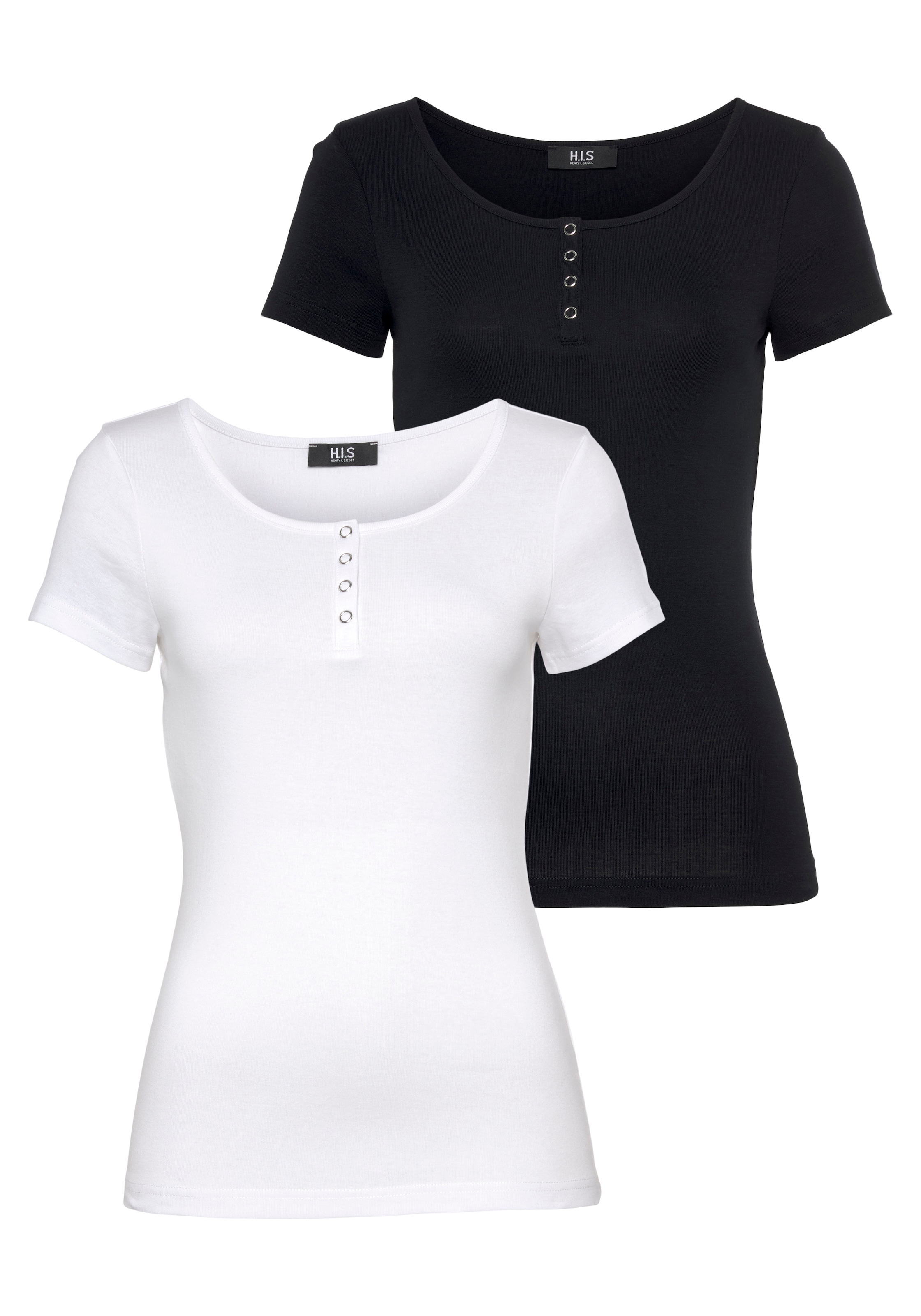H.I.S T-Shirt Set, 2 Stk. tlg. Kurzarm, unifarben, aus Baumwolle, im Set er günstig online kaufen