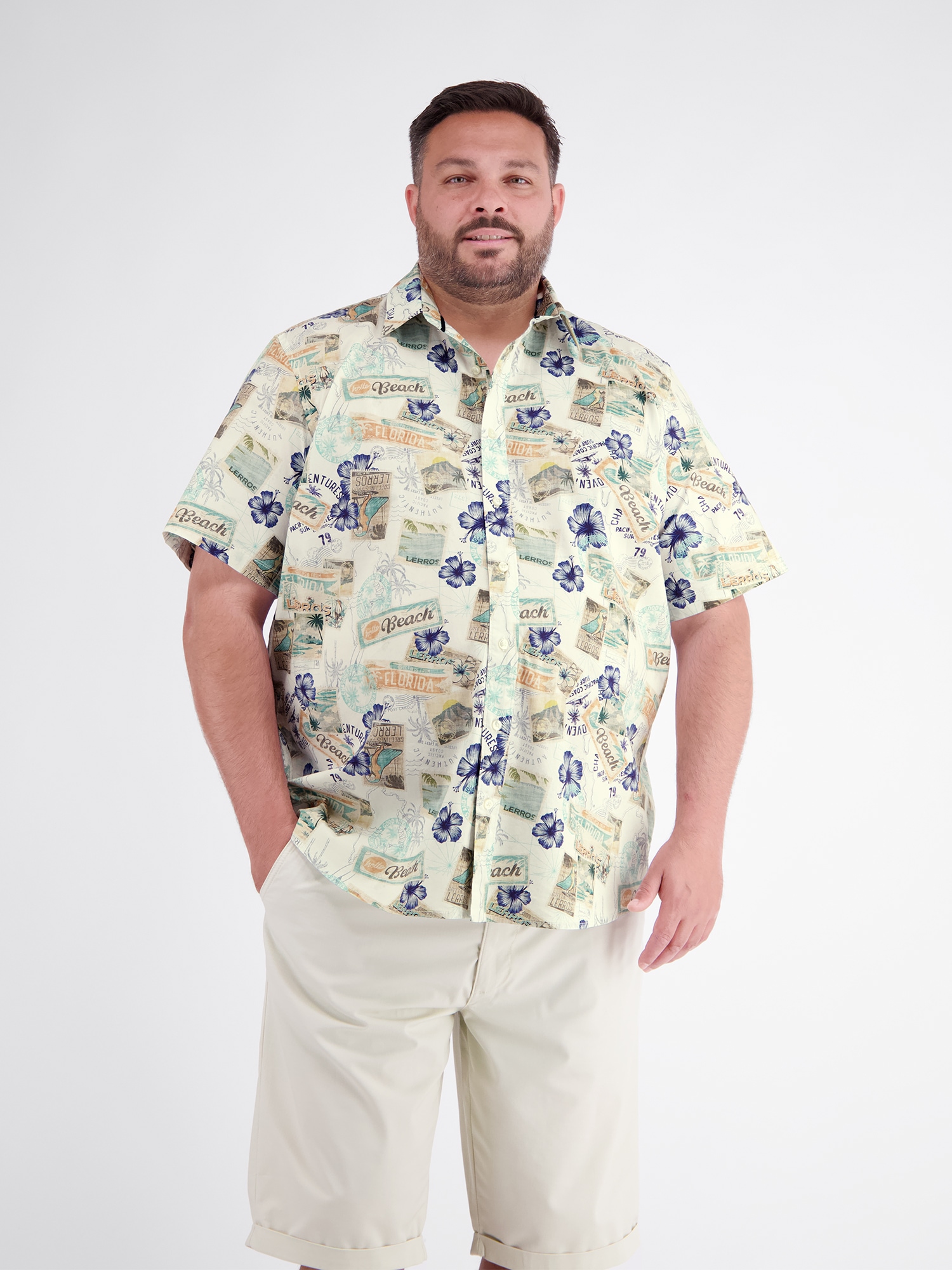 LERROS Kurzarmhemd "Sommerliches Kurzarmhemd im Hawaii-Look, große Größen"