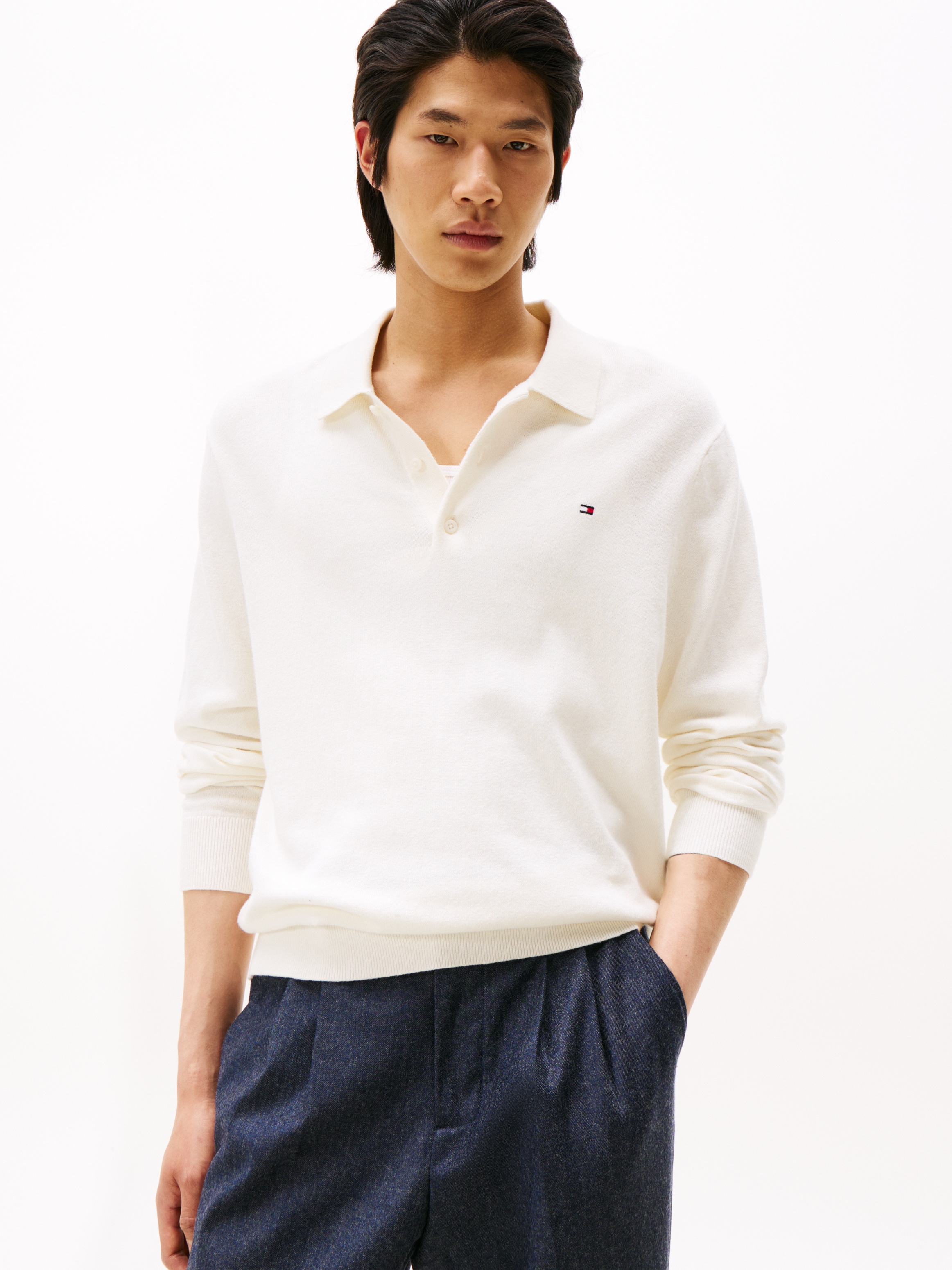 Tommy Hilfiger Polokragenpullover "PIMA ORG CTN CASHMERE LS POLO", Flag-Sti günstig online kaufen