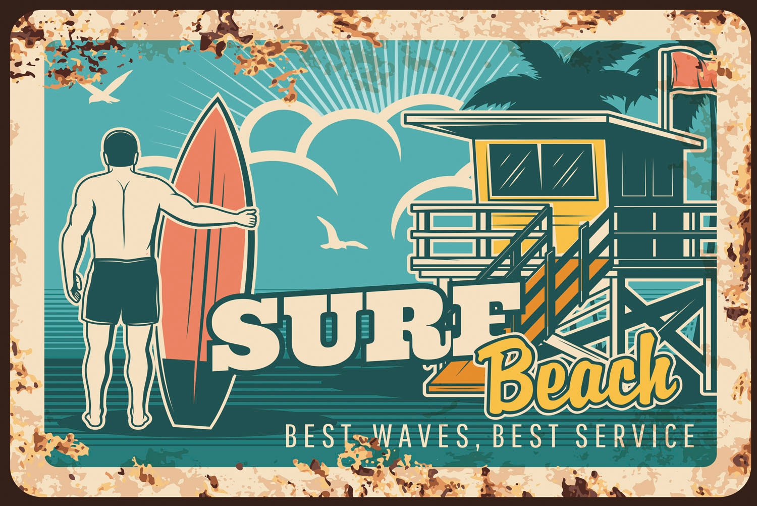 queence Metallbild »Surf Beach«, (1 St.), Stahlschilder