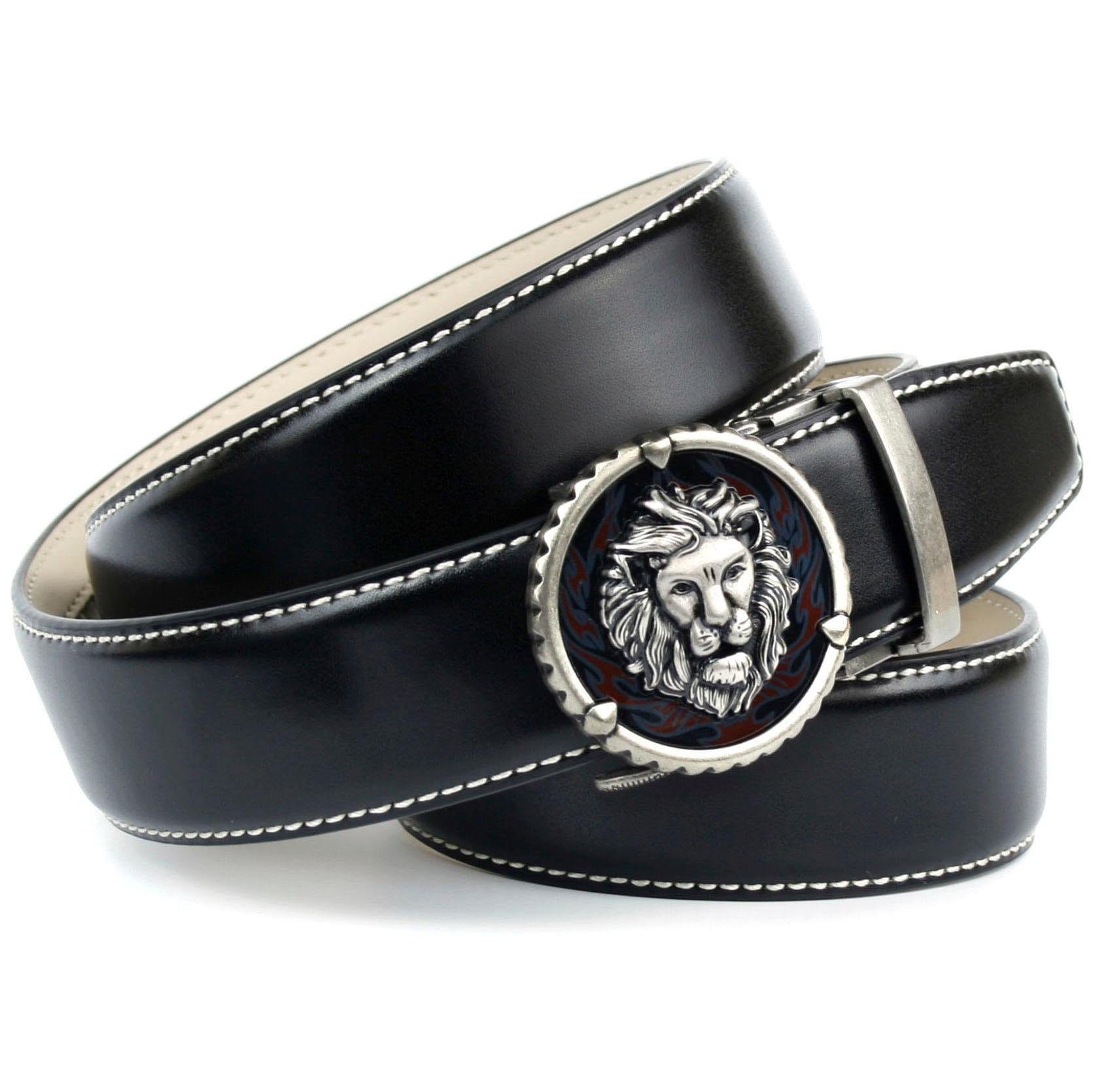 Anthoni Crown Ledergürtel, in schwarz mit Kontrast Stitching in weiß
