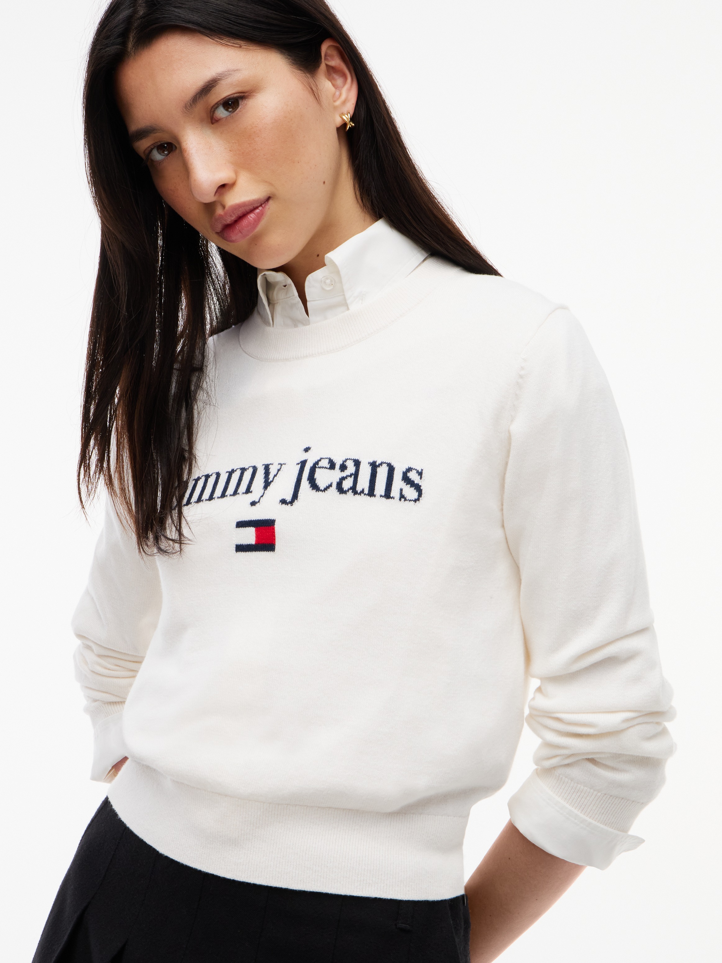 Tommy Jeans Rundhalspullover »TJW ESSENTIAL LOGO SWEATER EXT« Baumwollmischung