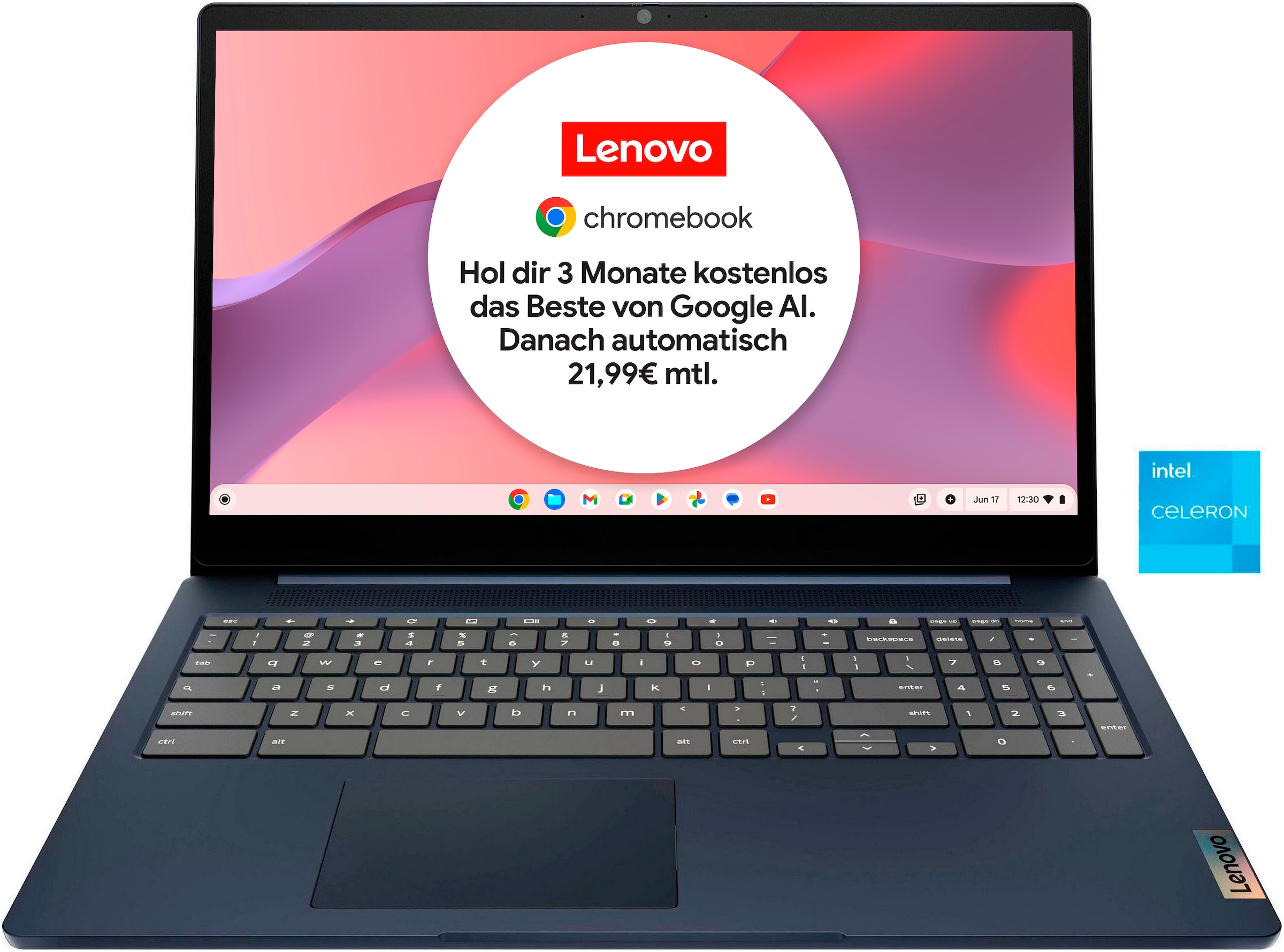 LENOVO Chromebook "IdeaPad 3 Chrome 15IJL6", 8 GB RAM, Celeron, Google Chrome OS, blau, Notebooks, ChromeOS, Clamshell Laptop with Full HD Panel