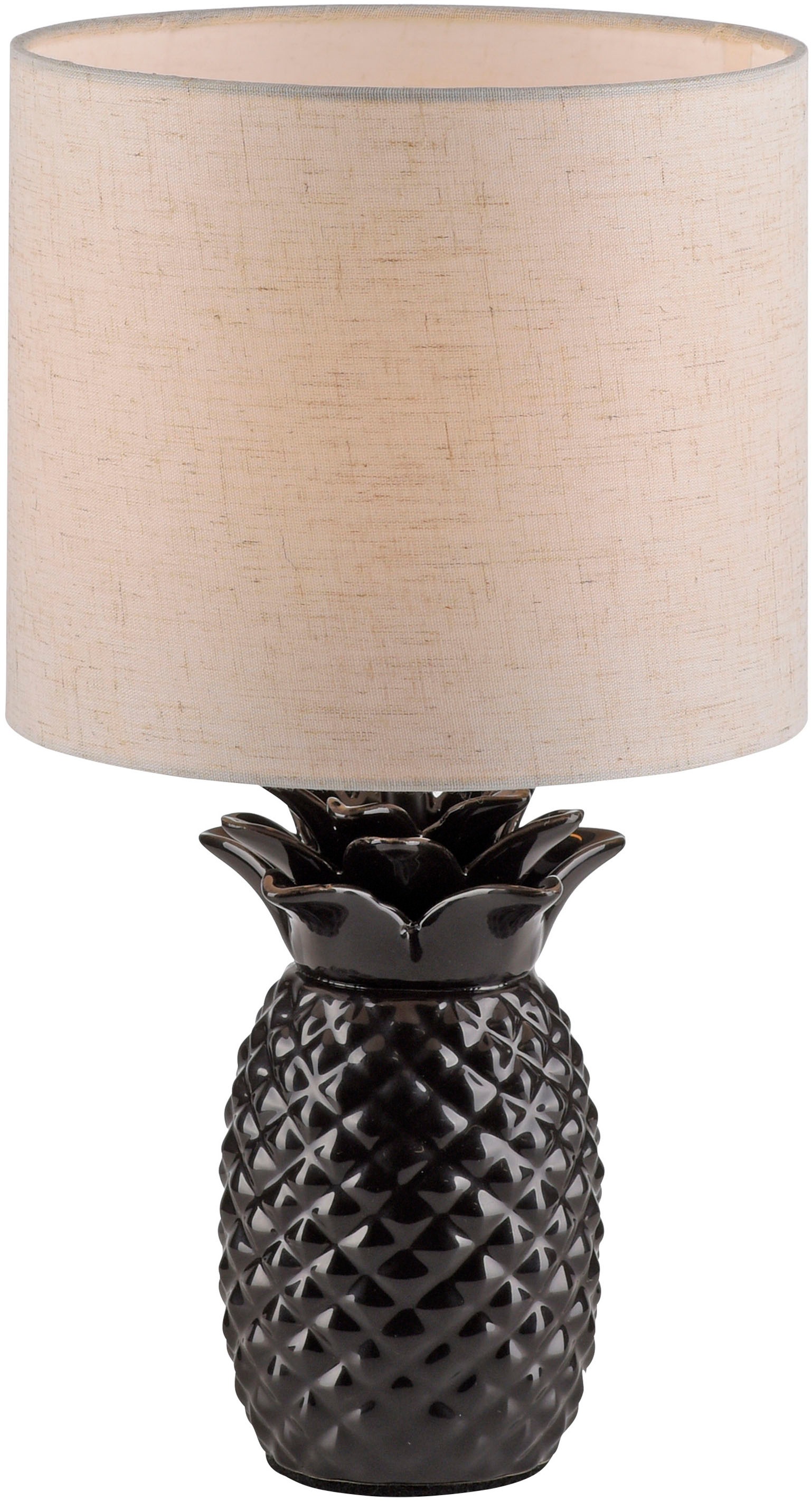 Leonique Tischleuchte »Tenille - Tischlampe im Ananas Design«, 1 flammig, Leuchtmittel E14 | ohne Leuchtmittel, Leinenschirm, Ananas, Pineapple, schwarz, E14
