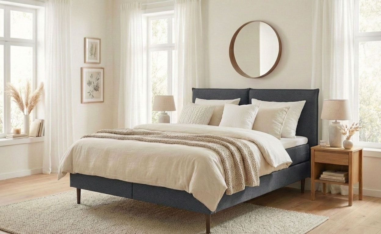 Bett, B:180cm H:113cm L:209cm, grau, LEGER HOME BY LENA GERCKE, 100% Polyester, Schlafzimmer, Betten, "ERIK Boxbett mit