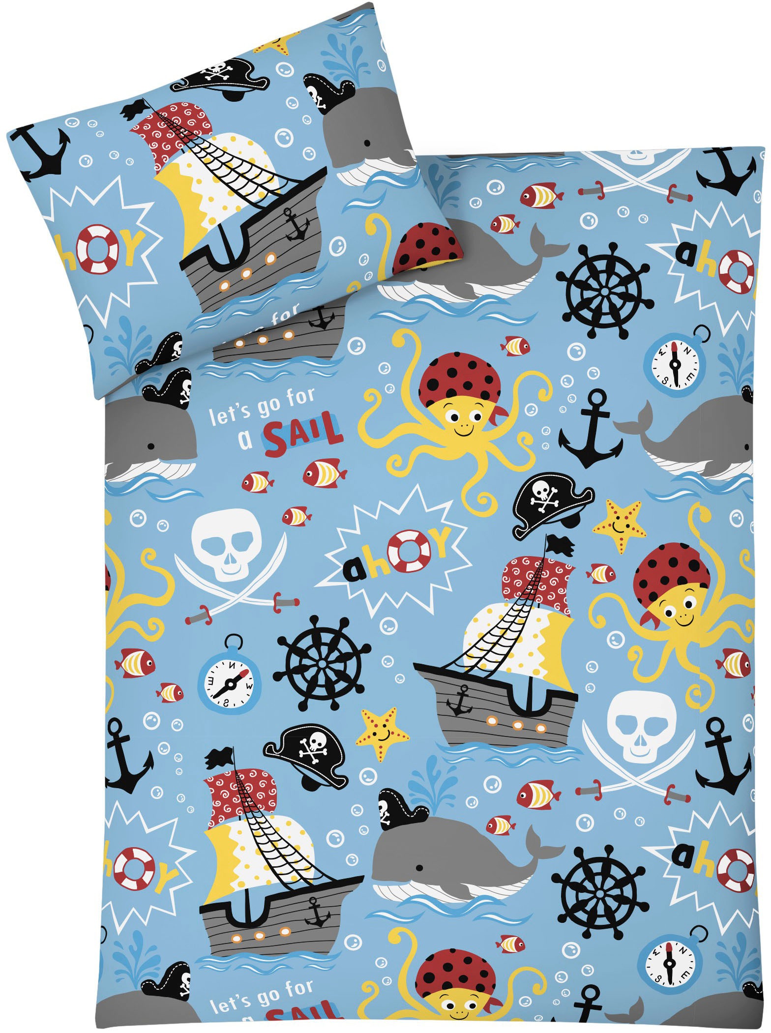 Kinderbettwäsche ADAM, blau, Renforcé, Obermaterial: 100% Baumwolle, Bettwäsche, "Pirates"