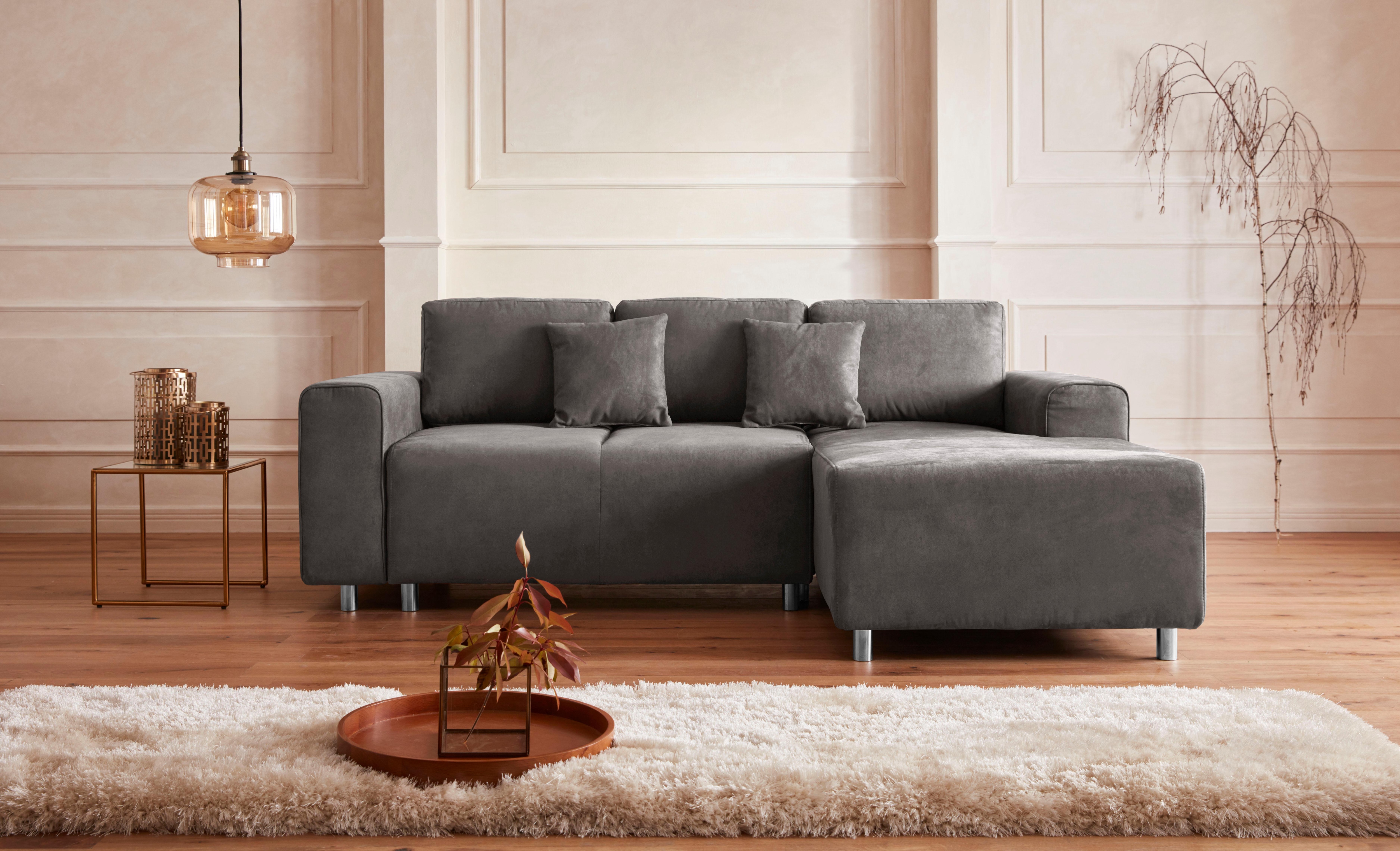 Home affaire Ecksofa "Györ" L-Form, wahlweise mit Bettfunktion und Bettkasten incl. 2 Zierkissen