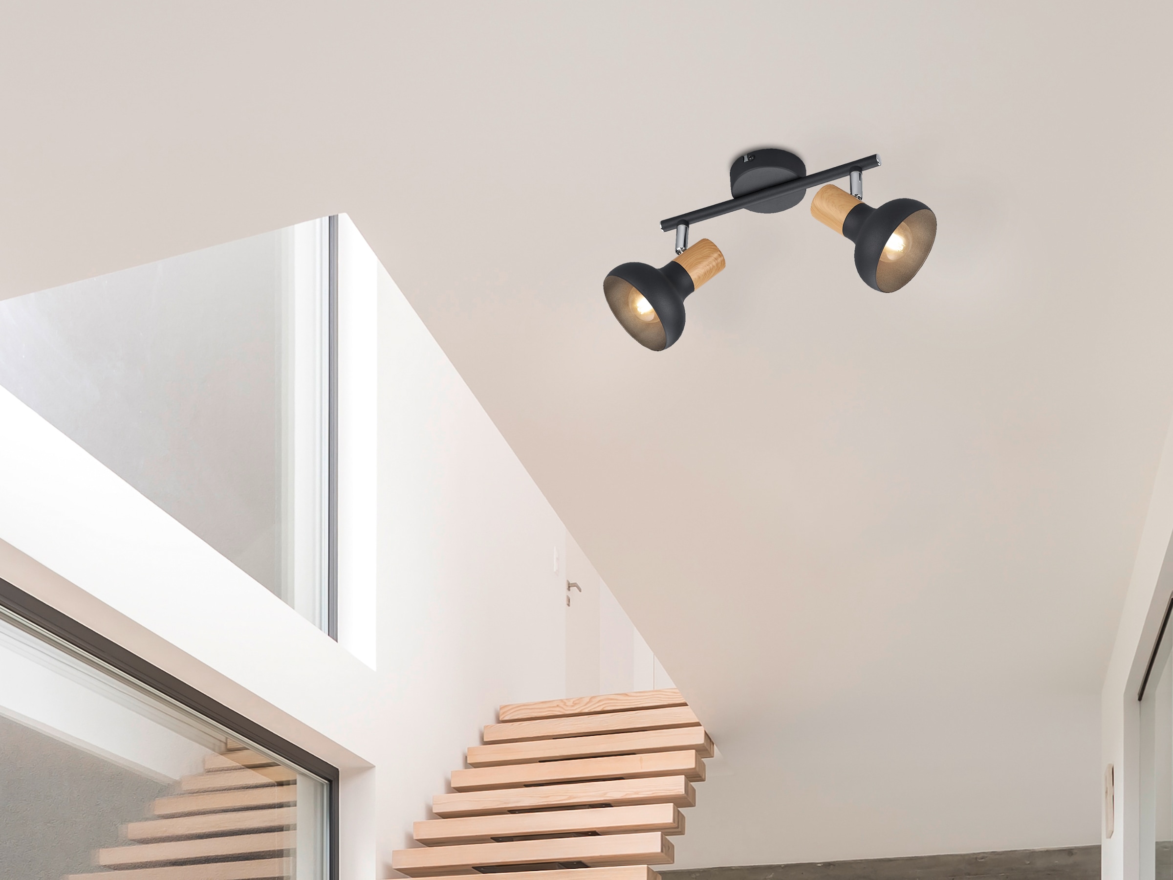 REALITY Leuchten Deckenstrahler »LATIKA, Strahler 2-flammig, exkl 2x E14 max 10W, Deckenspot Wandspot«, 2 flammig, Leuchtmittel E14 | Leuchtmittel wechselbar, schwenkbarer Strahler, Metall und Holzoptik Lackierung, Spot Licht