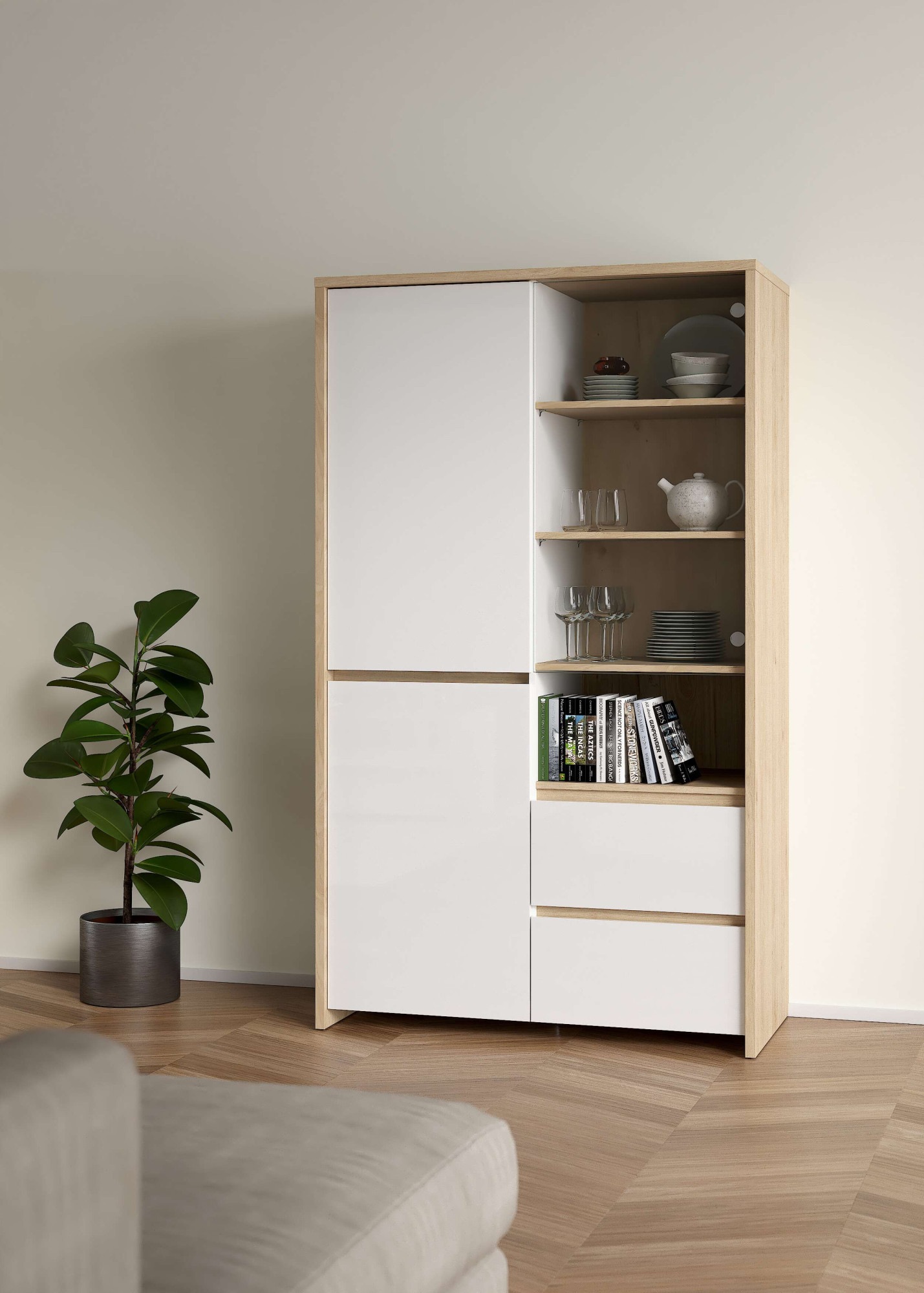 INOSIGN Vitrine »Next Standvitrine, Vitrinenschrank, mit Glastür, Stauraum«, mit 2 Türen, 1 Glastür, 2 Schubladen, Höhe 170 cm, Breite 100 cm