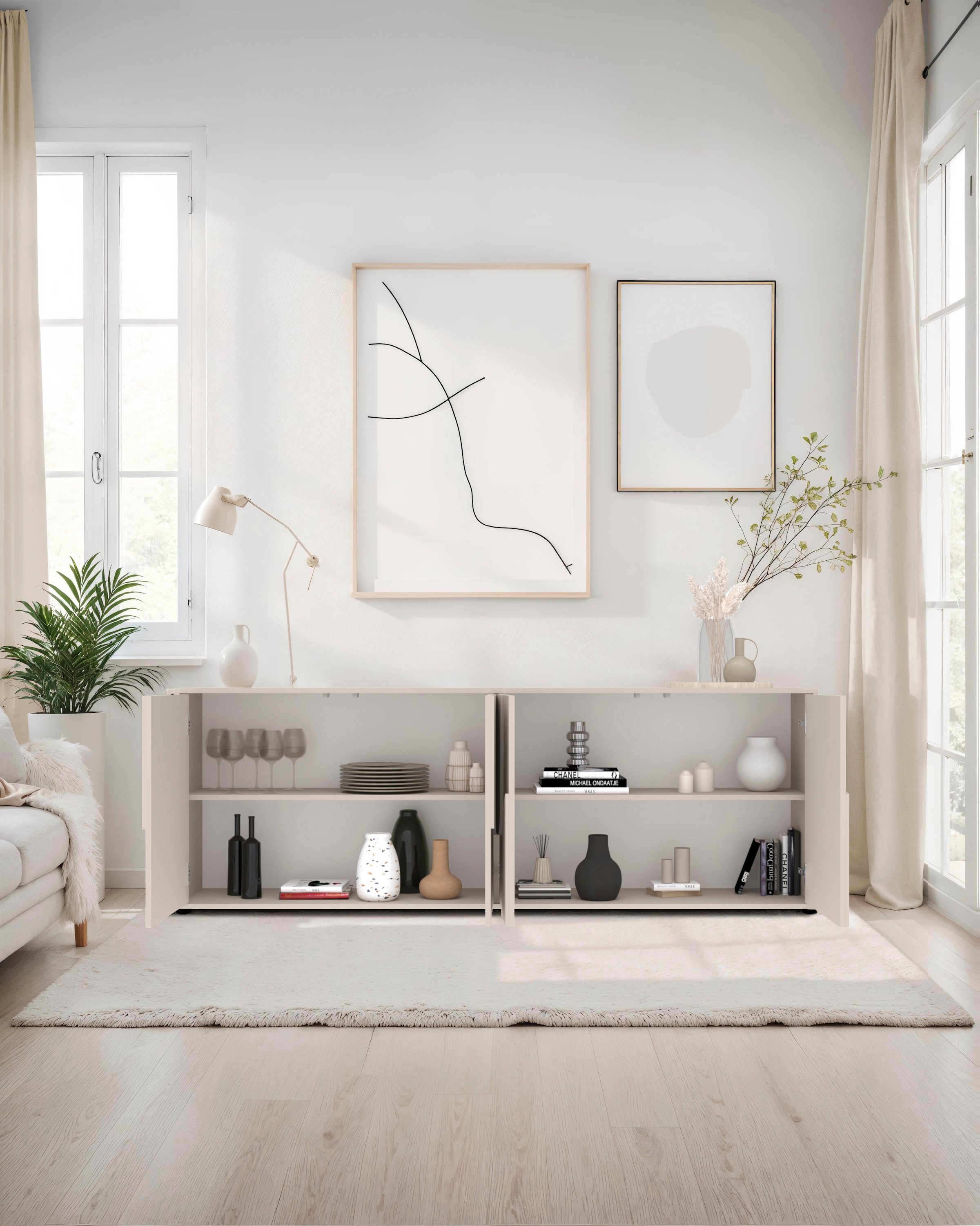 INOSIGN Sideboard »Stone, 205 cm breit, 4  Türen,  Anrichte, Kommode, Stauraumschrank« 3D-Design, Push-to-open, Innenraum großzügig, Füße 14/2 cm wählbar