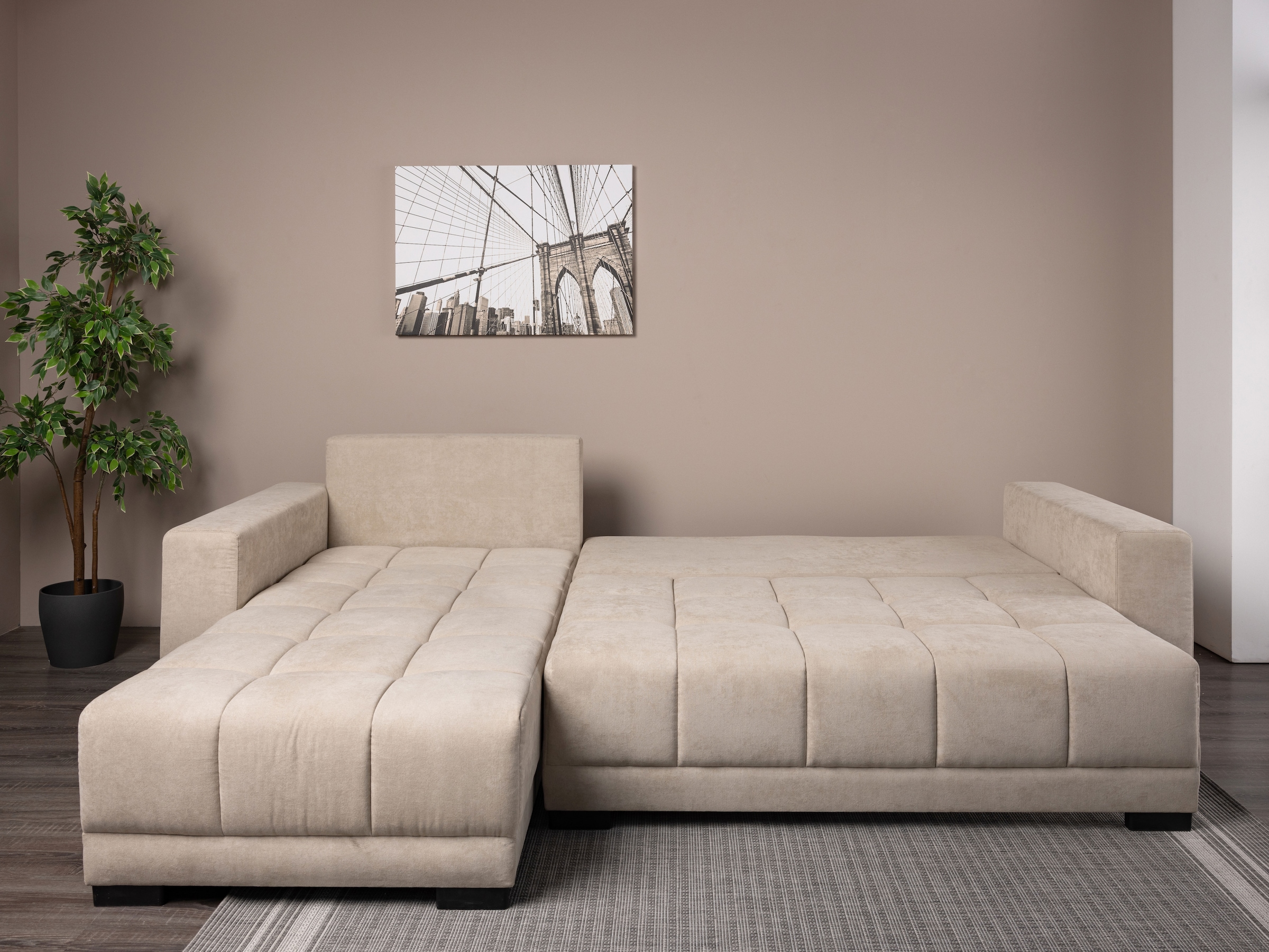 INOSIGN Ecksofa »Langston Schlafsofa, Liegefläche 240 x 140, Struktur fein«, inkl. loser Ruckenkissen, Recamiere beidseitig montierbar, Bettkasten