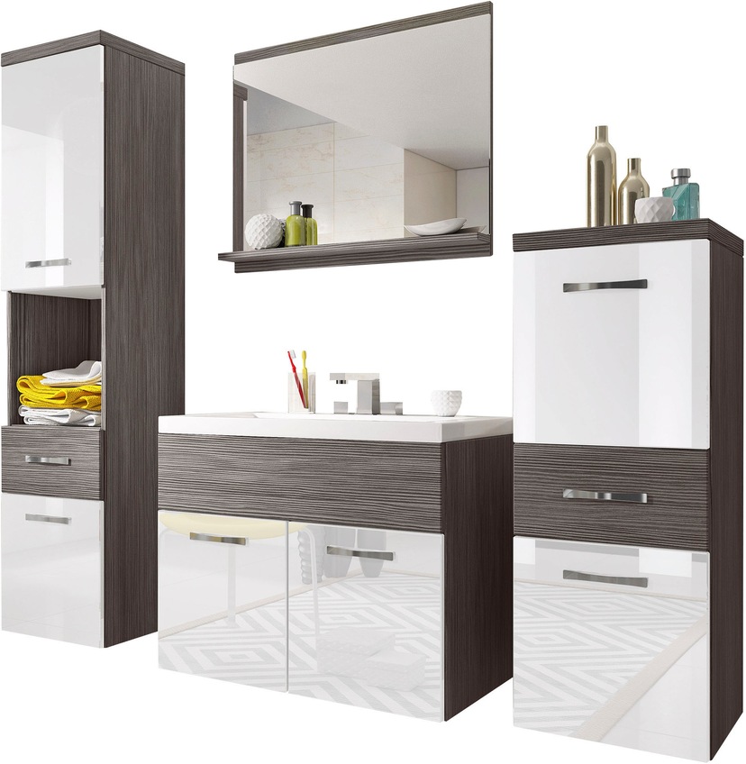 Badmöbel-Set »ELDA«, (Komplett-Set, 5 St.), Waschtisch inkl. Waschbecken, Hochschrank,...