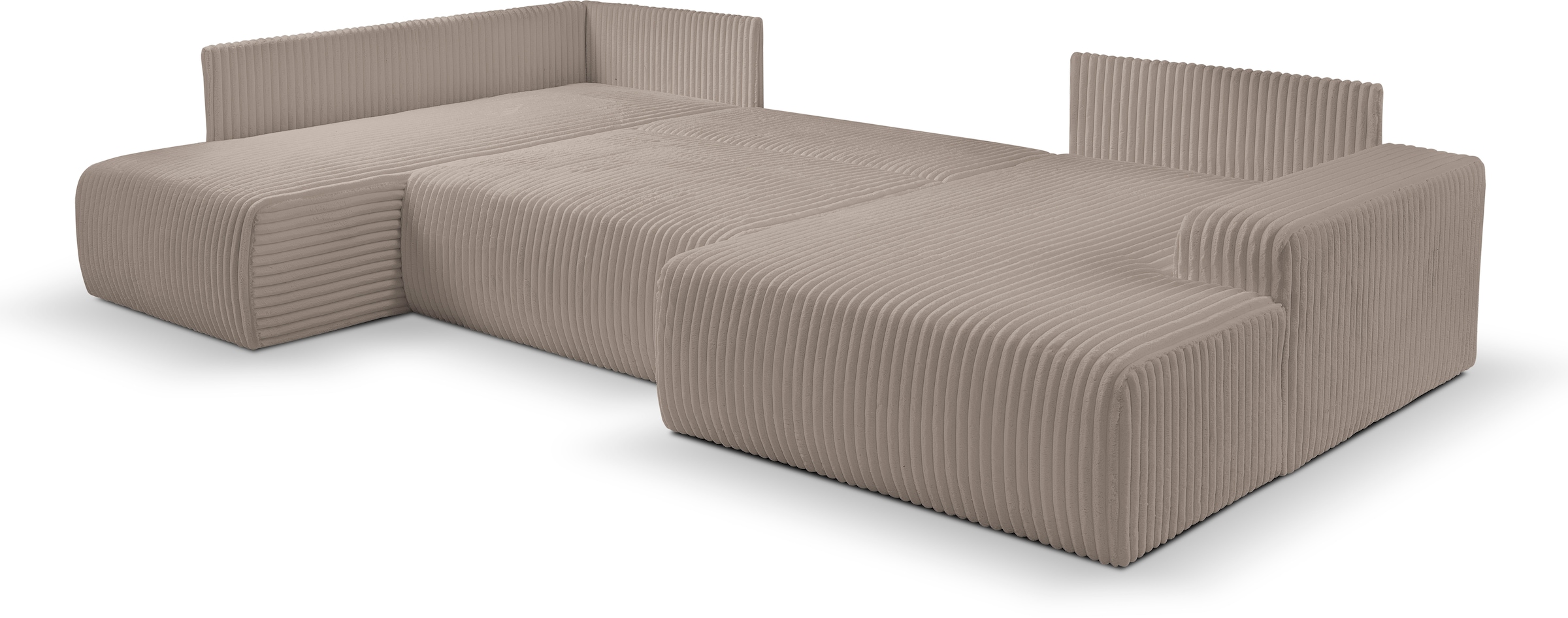 WERK2 Wohnlandschaft »Rotterdam-U, U-Form, in kuschelweichem Cord oder Breitcord«, Design Sofa mit Schlaffunktion & Bettkasten, Breitcord, Taupe