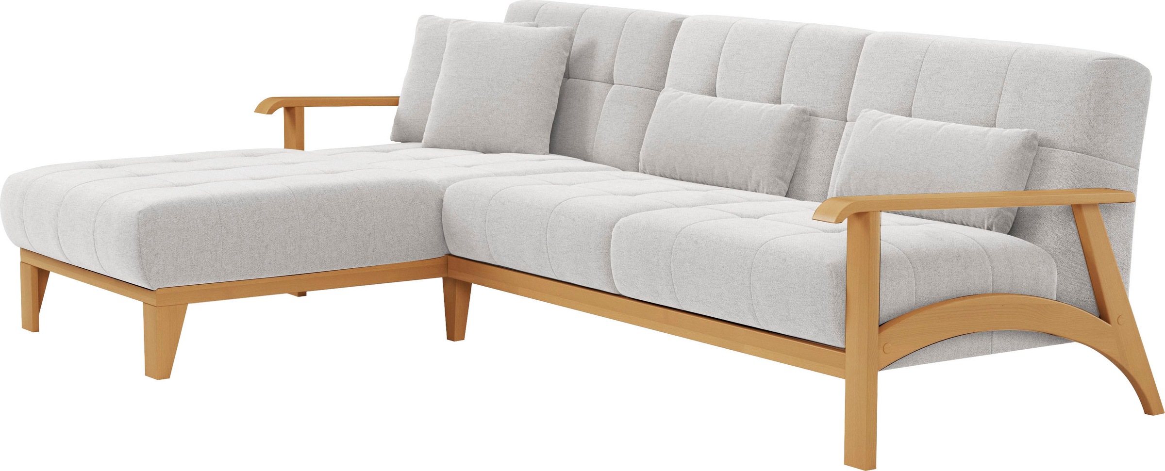 sit&more Ecksofa »Billund L-Form«, Armlehnen aus eichefarbigem Buchenholz, verschiedene Bezüge und Farben