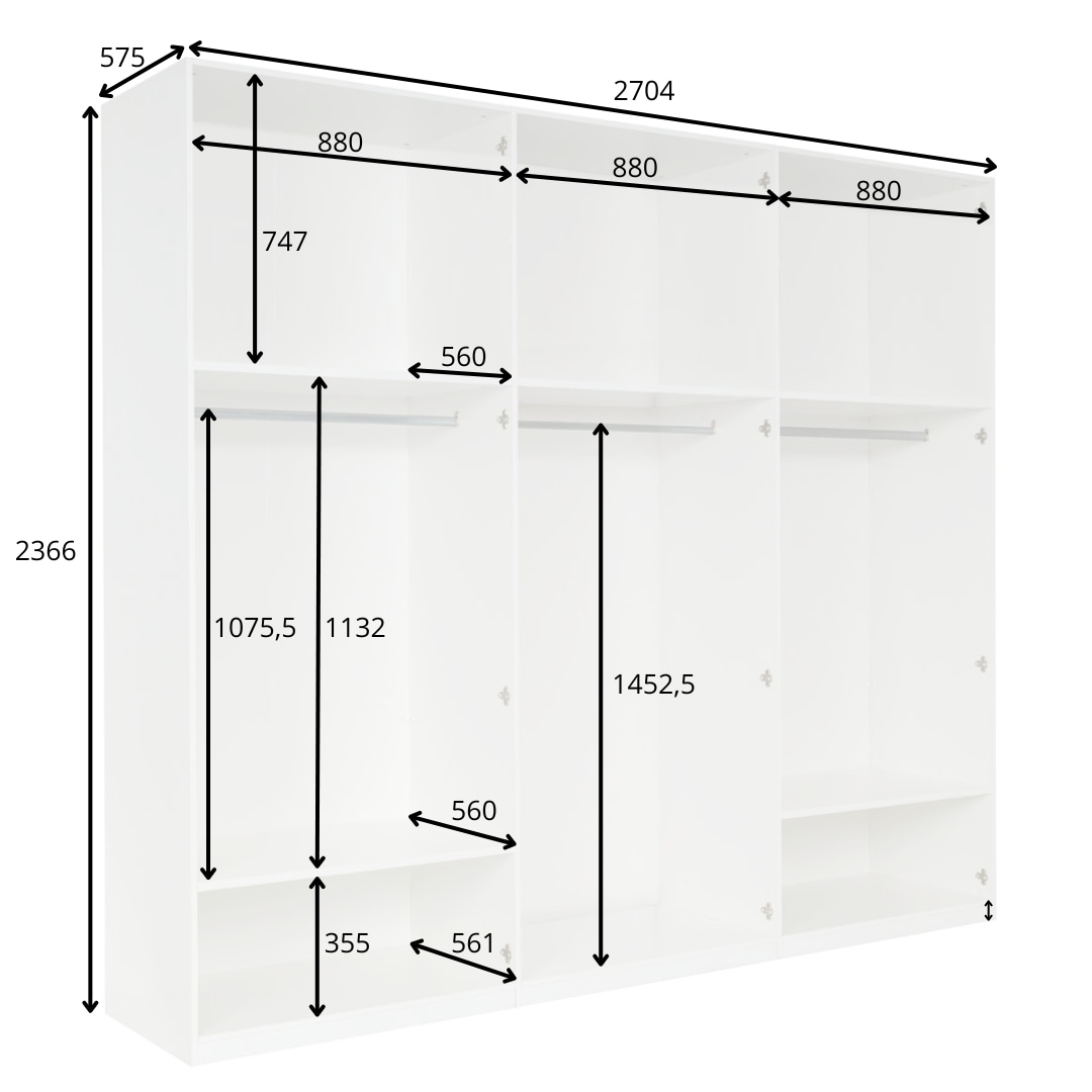 INOSIGN Kleiderschrank »Kleiderschrank Malissa mit Regalen und Kleiderstangen«, Garderobe mit 6 Hochglanz-Drehtüren, BxTxH 270x59x237 cm