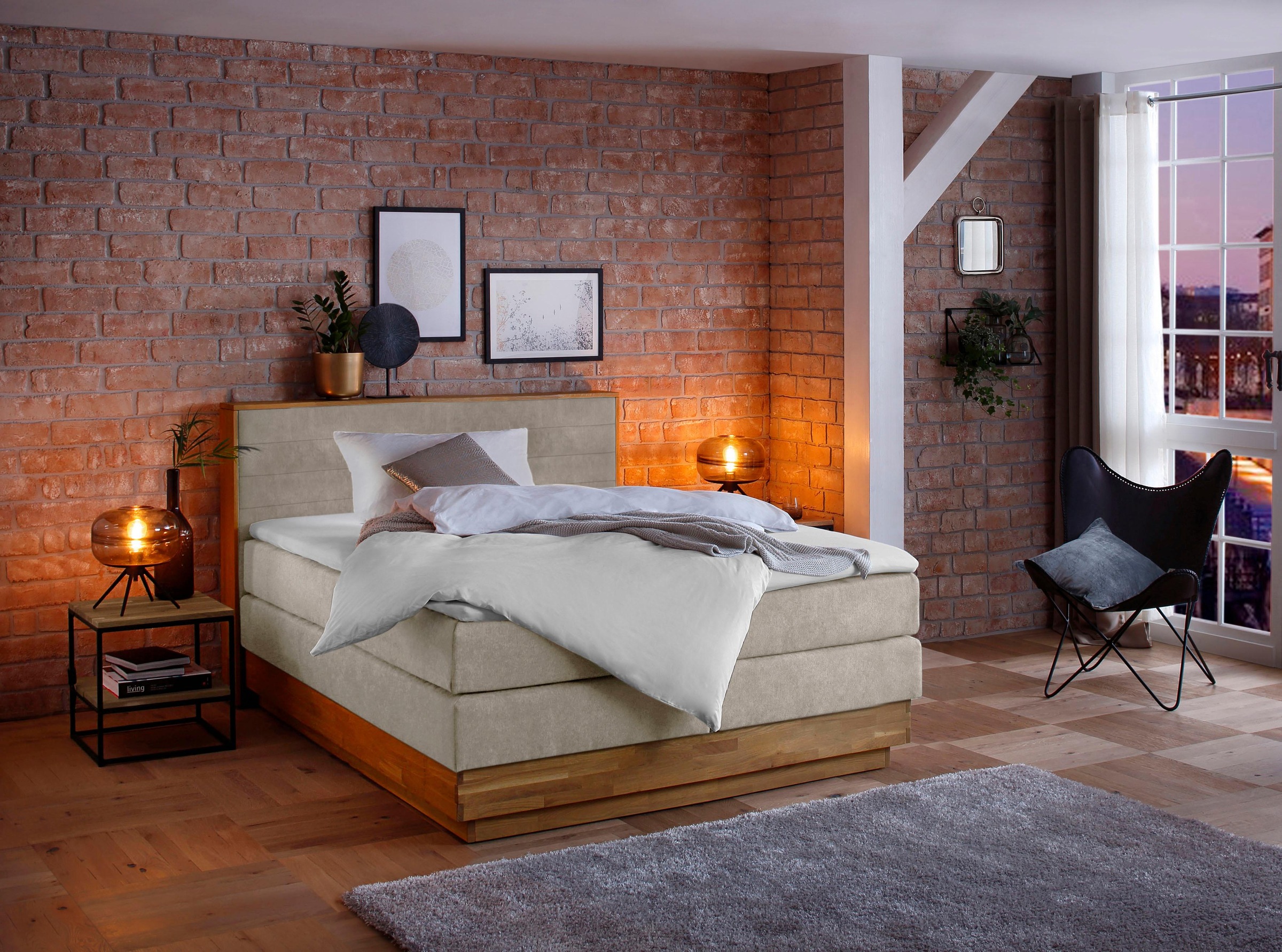 Home affaire Boxspringbett »Cavan« Eiche, inkl. Bettkasten & Topper, verschiedene Härtegrade (auch H4)