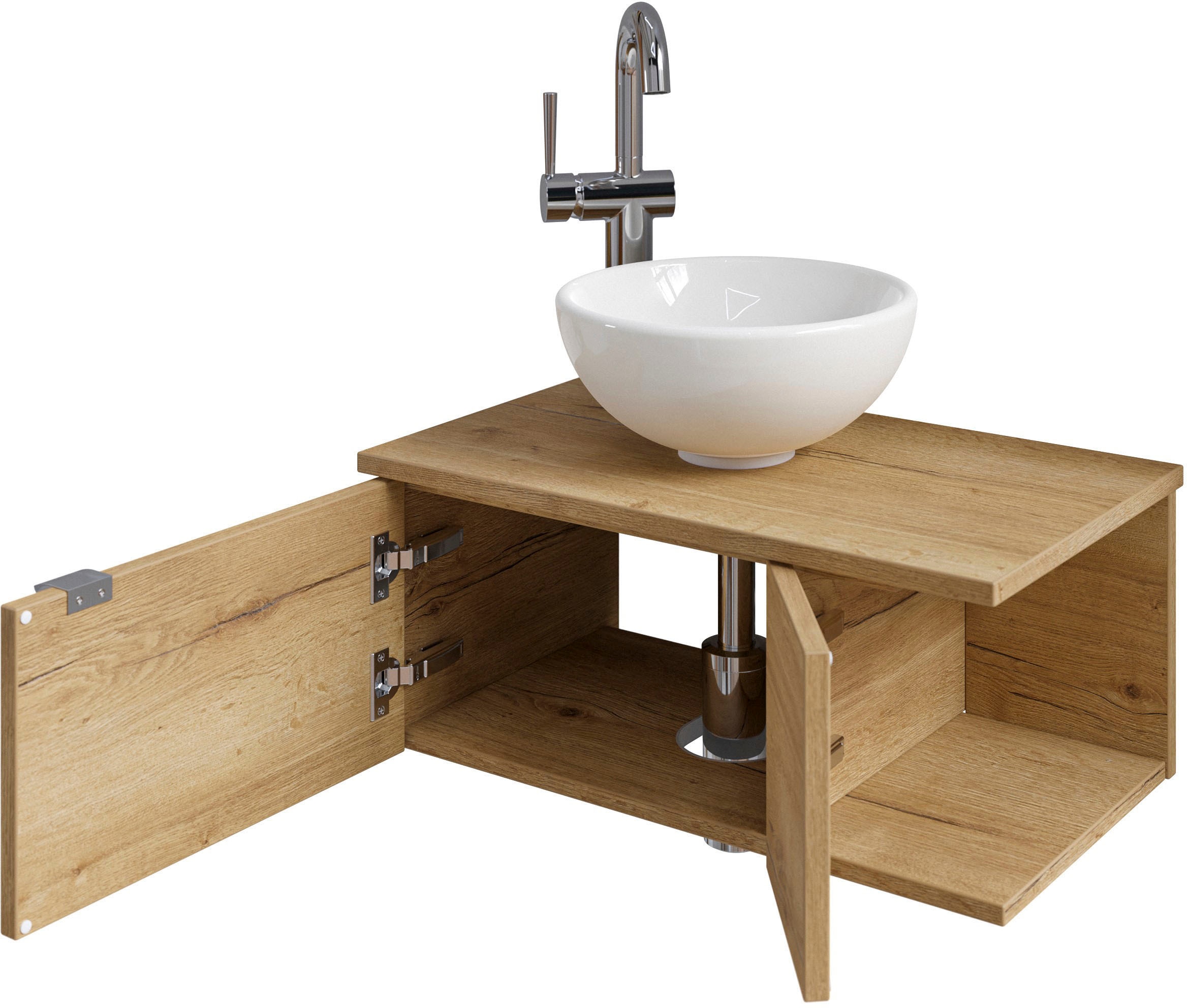 Saphir Waschtisch »Serie 6915 Waschschale mit Unterschrank für Gästebad, Gäste WC«, 61 cm breit, 2 Türen, offenes Fach, kleine Bäder, ohne Armatur