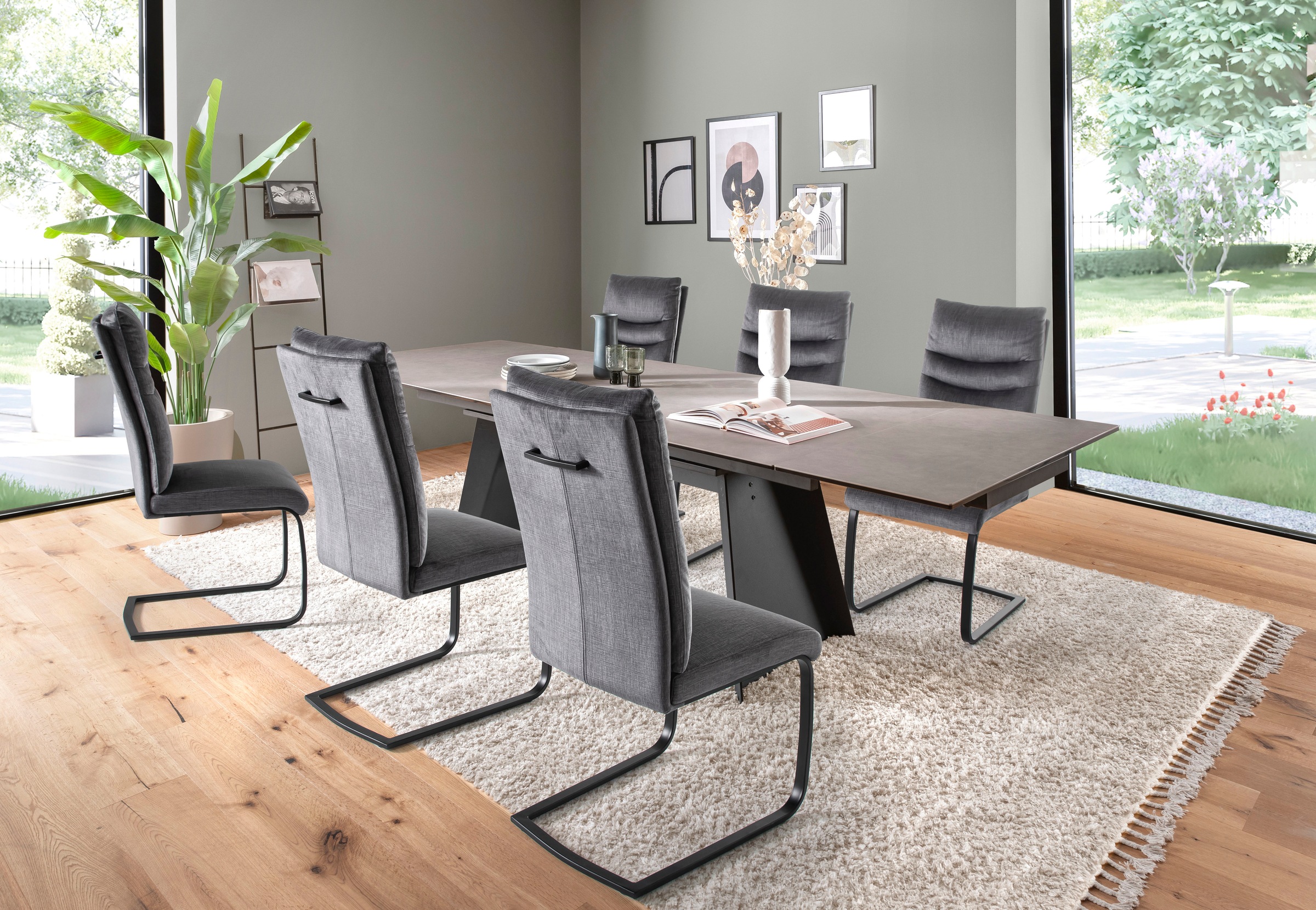 MCA furniture Freischwinger »Gibara Schwingstuhl 2er Set«, (Set), 2 St., Veloursstoff, Esszimmerstuhl,Nosag Federung im Sitz,Flachrohr,Belastbarkeit 140 kg