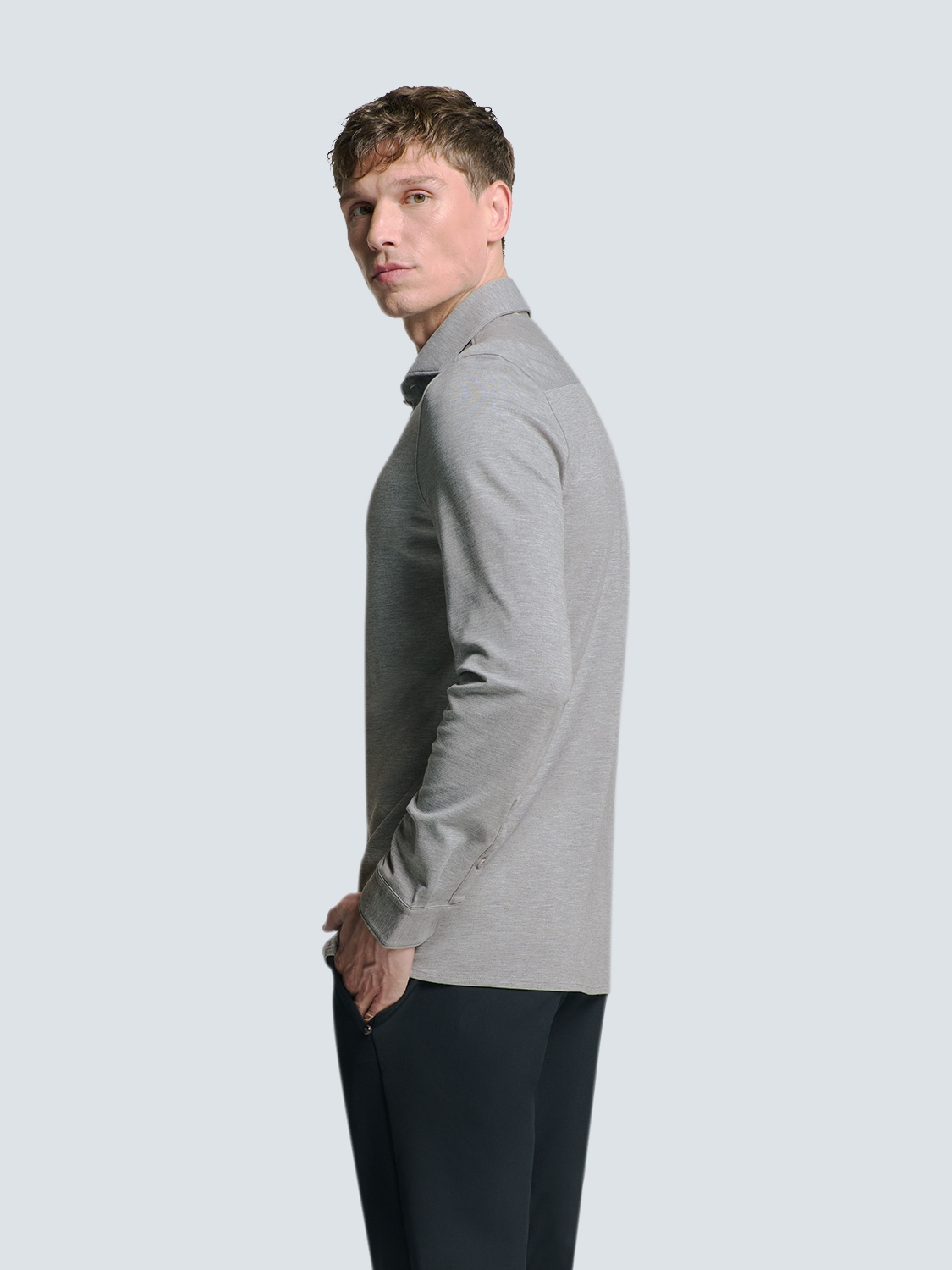 NO EXCESS Langarmhemd »No Excess Jersey Stretch Mélange Hemd«