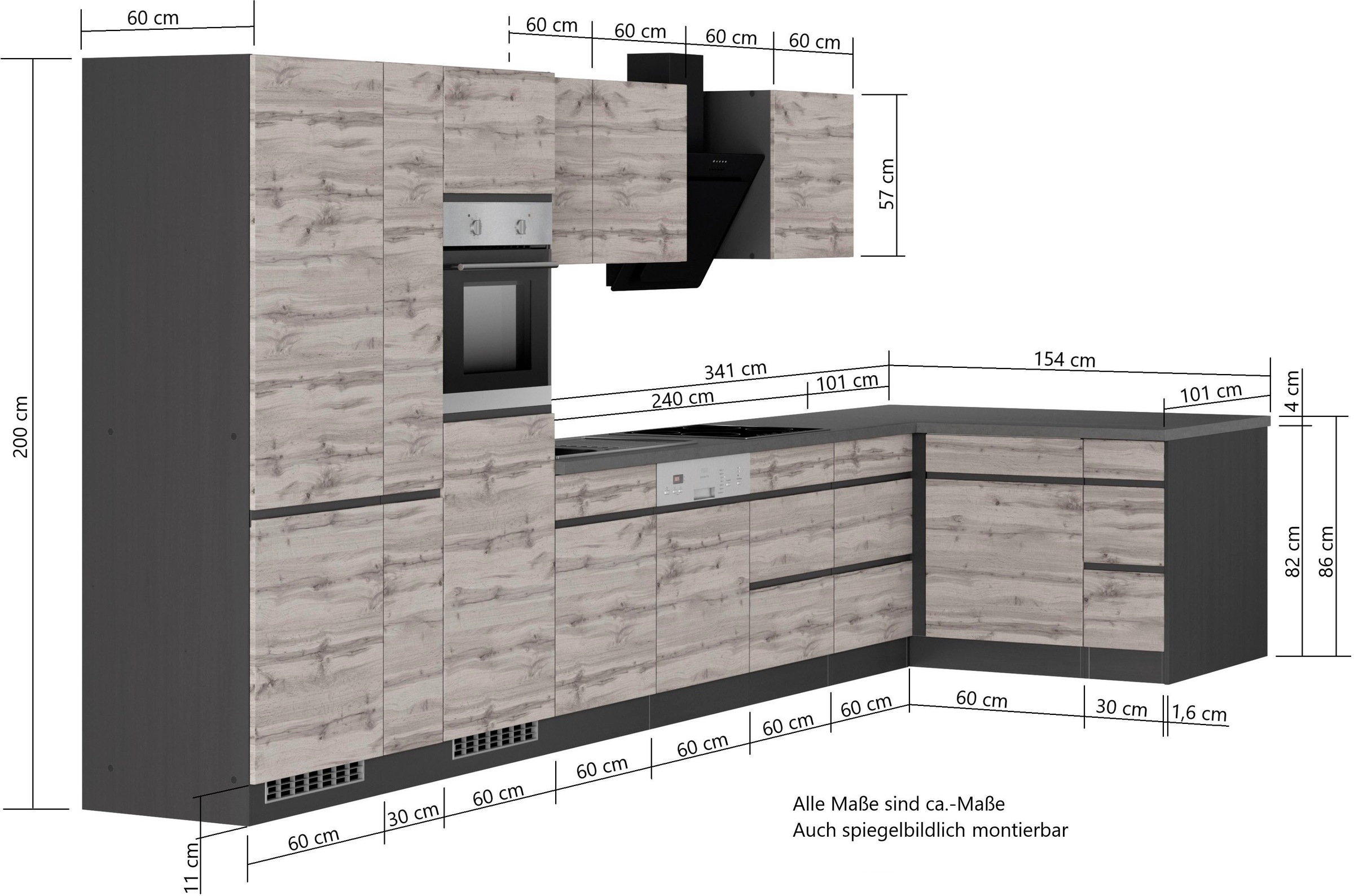 KOCHSTATION Winkelküche »KS-Riesa«, Stellbreite 490/153 cm, wahlweise mit Induktionskochfeld