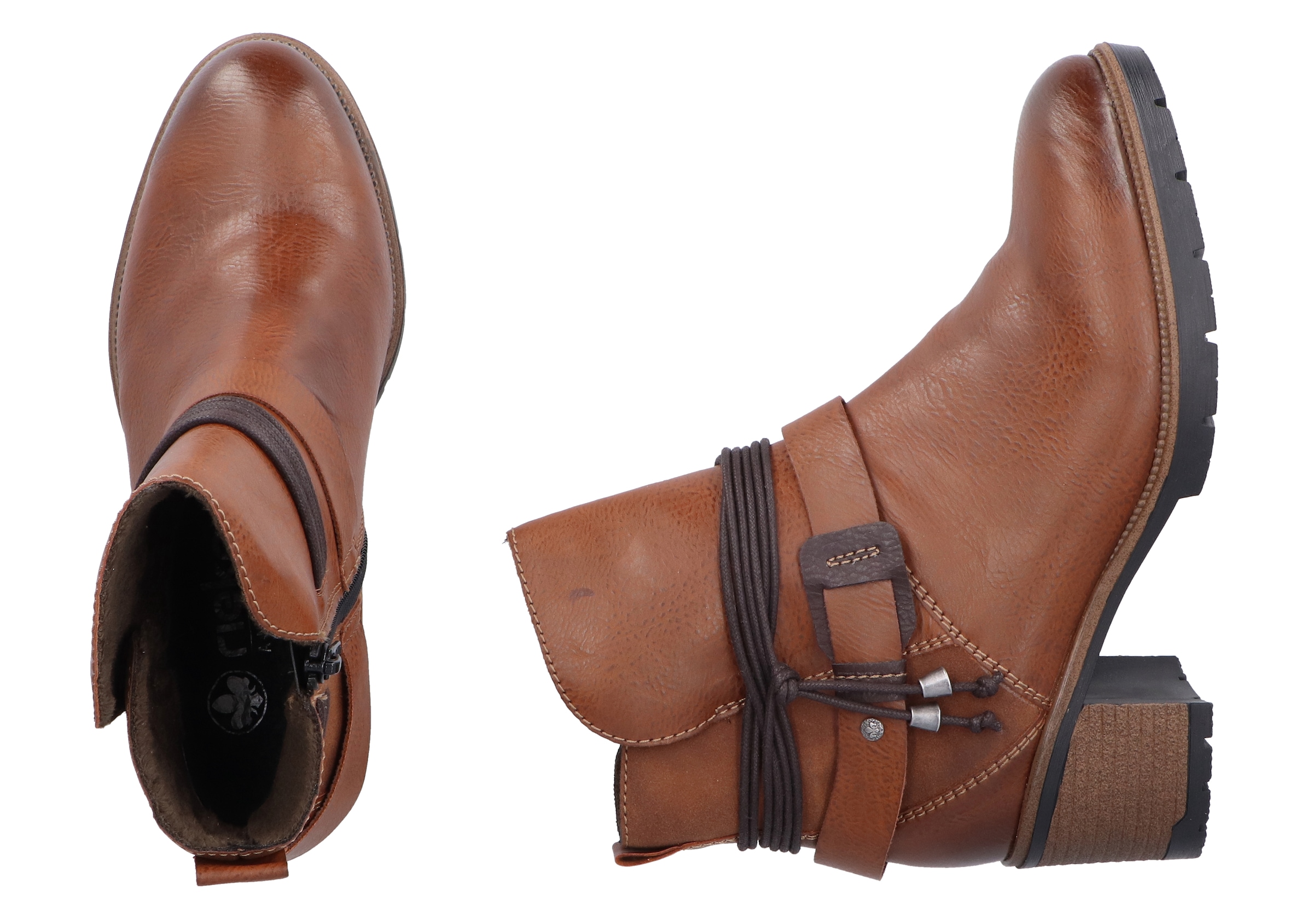 Rieker Stiefelette, Boots, Blockabsatz, Zierbänder, in Used-Optik